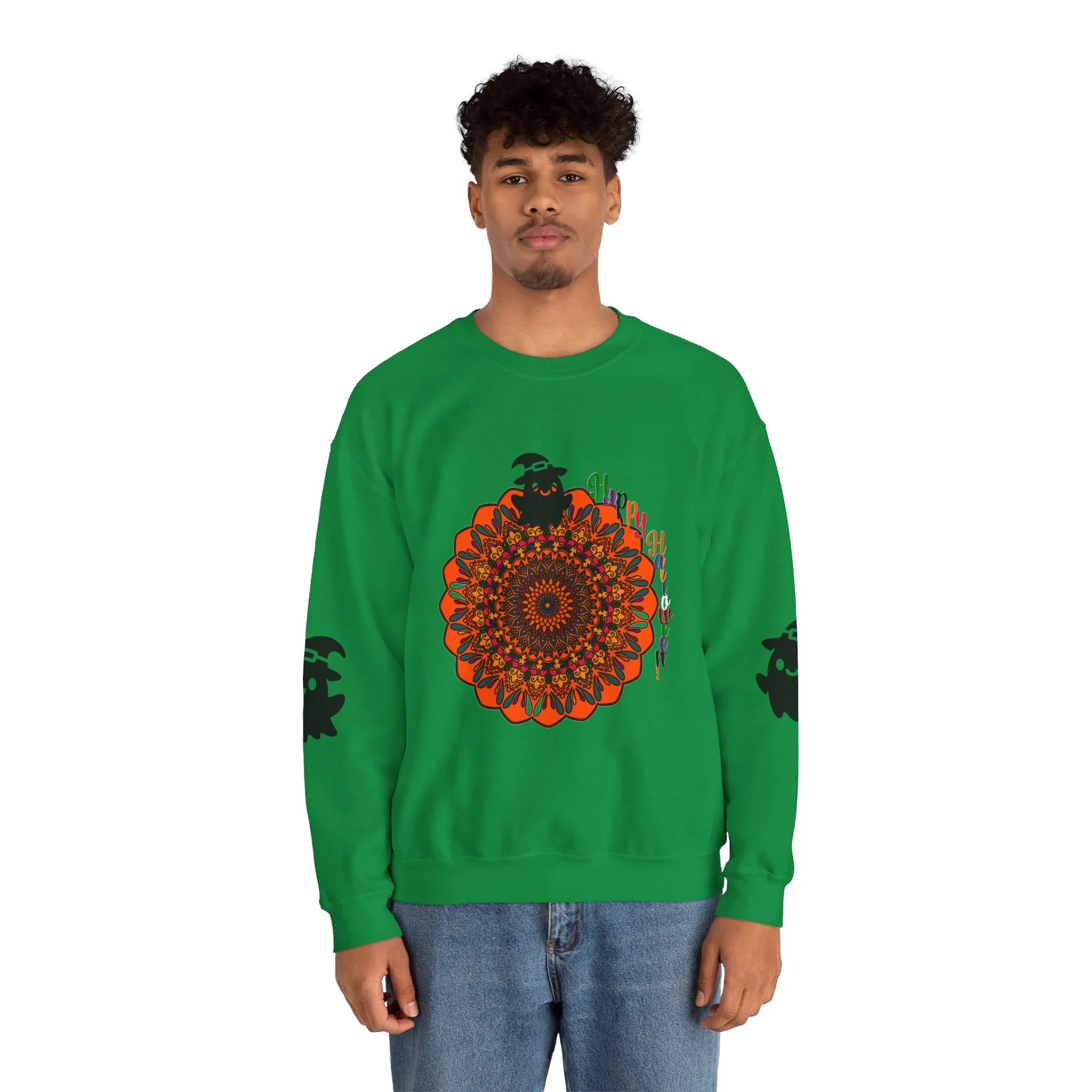 Handmade Mandala Ghost Sweatshirt - Unisex Crewneck Sweatshirt