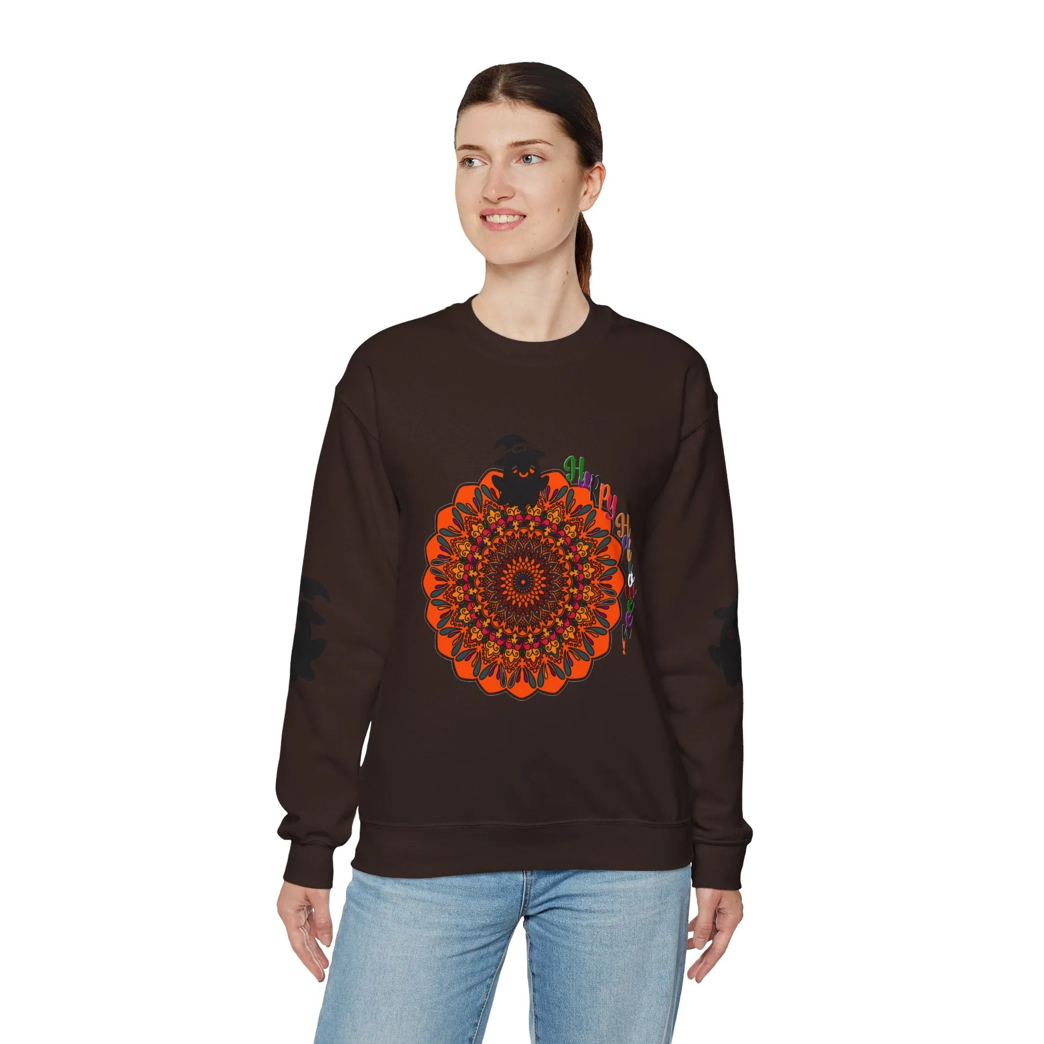 Handmade Mandala Ghost Sweatshirt - Unisex Crewneck Sweatshirt