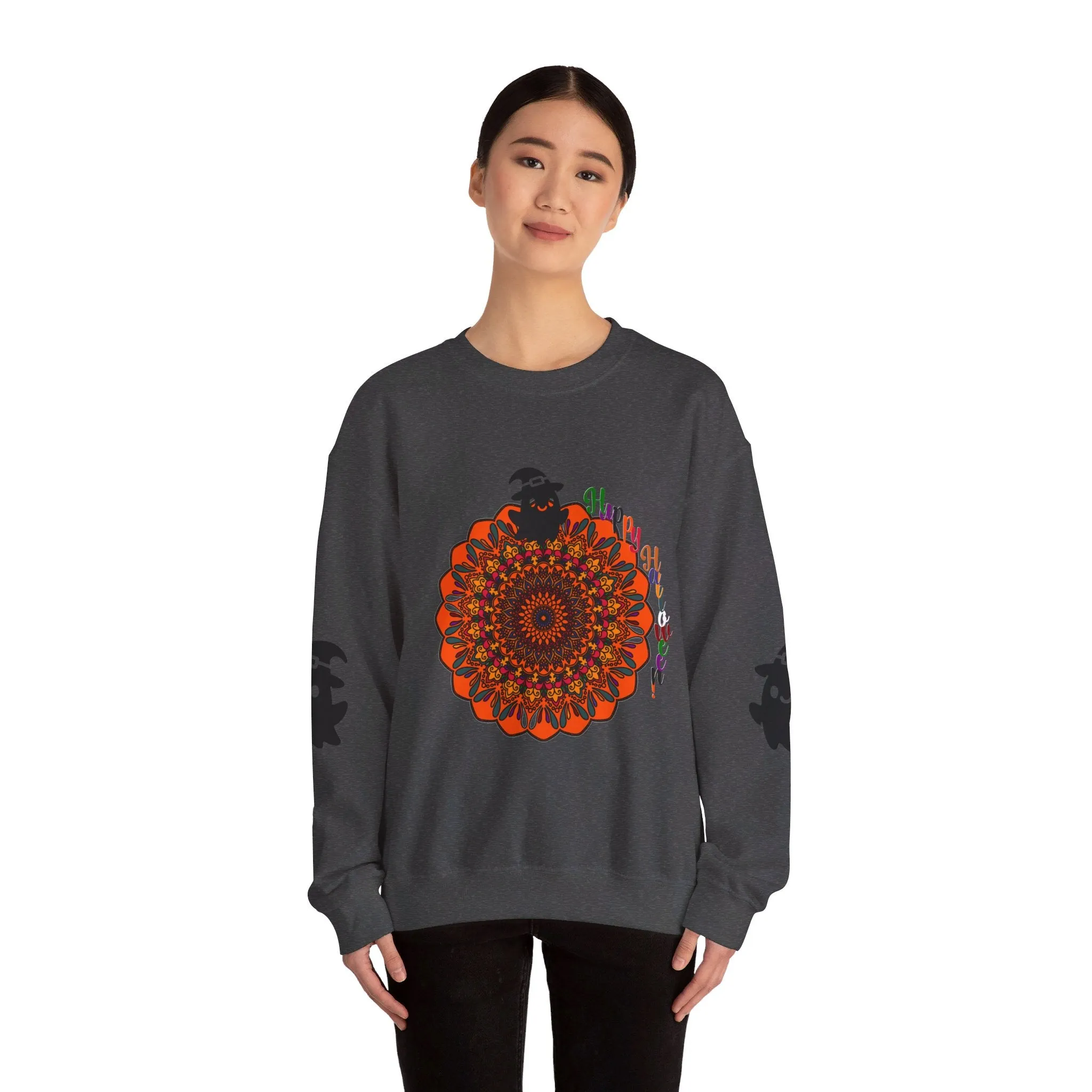 Handmade Mandala Ghost Sweatshirt - Unisex Crewneck Sweatshirt