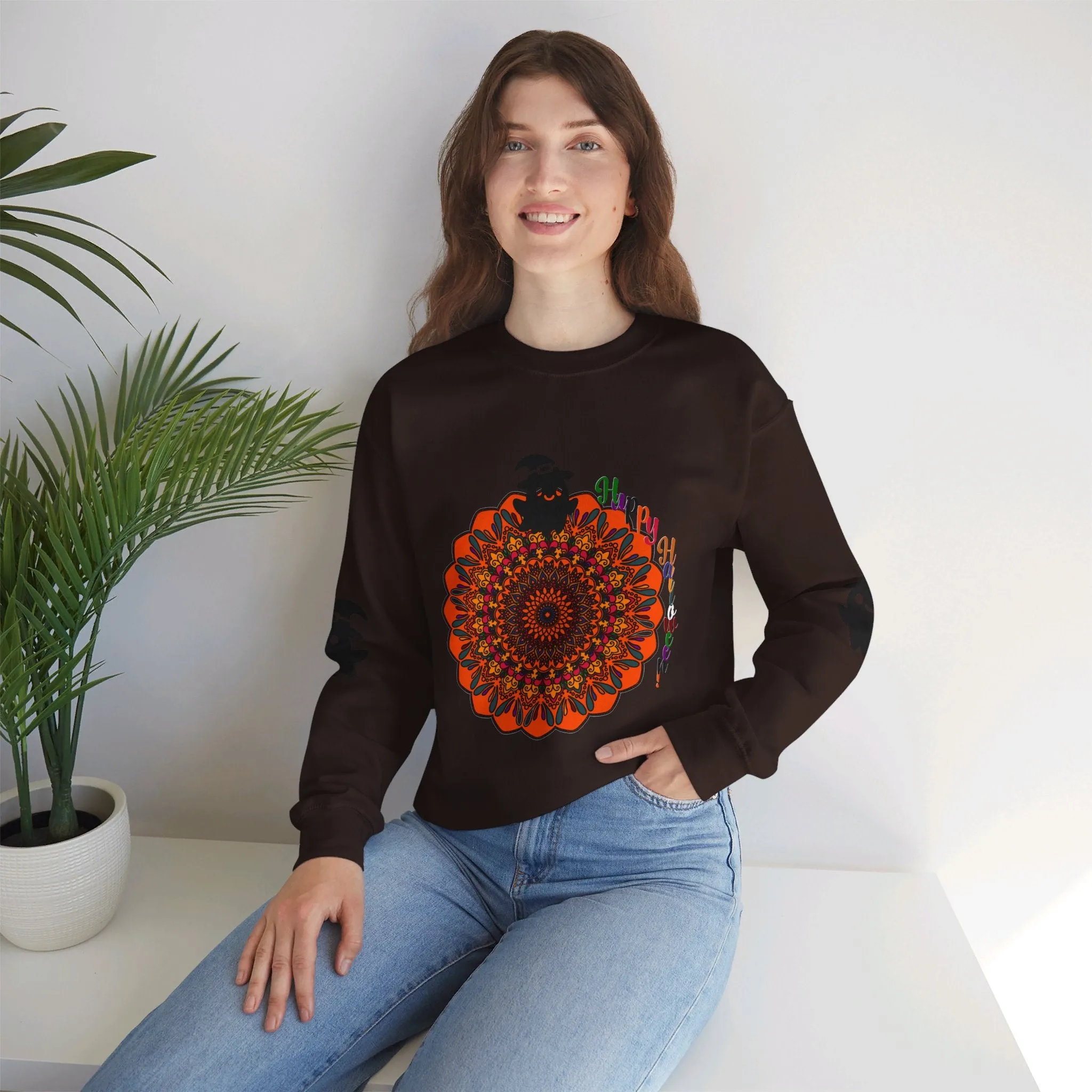 Handmade Mandala Ghost Sweatshirt - Unisex Crewneck Sweatshirt