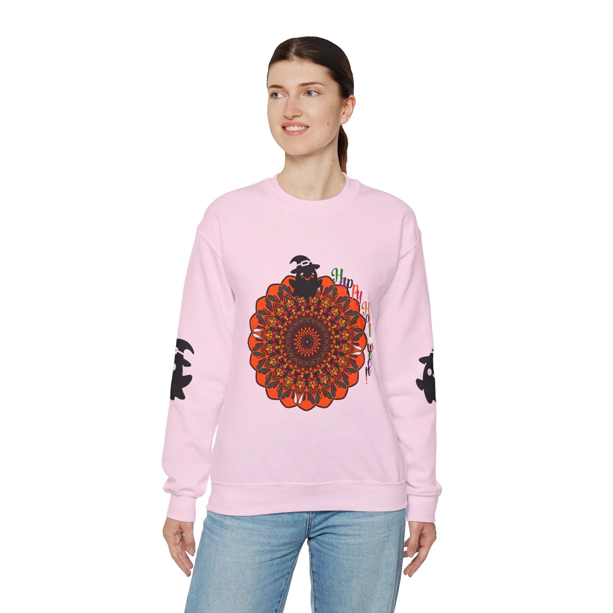 Handmade Mandala Ghost Sweatshirt - Unisex Crewneck Sweatshirt