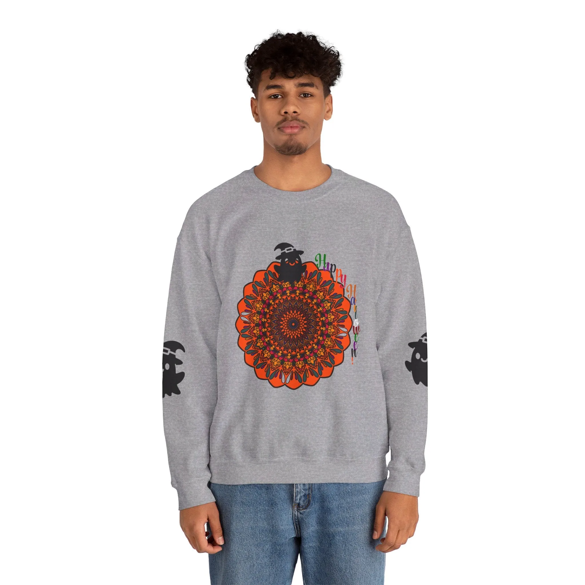 Handmade Mandala Ghost Sweatshirt - Unisex Crewneck Sweatshirt