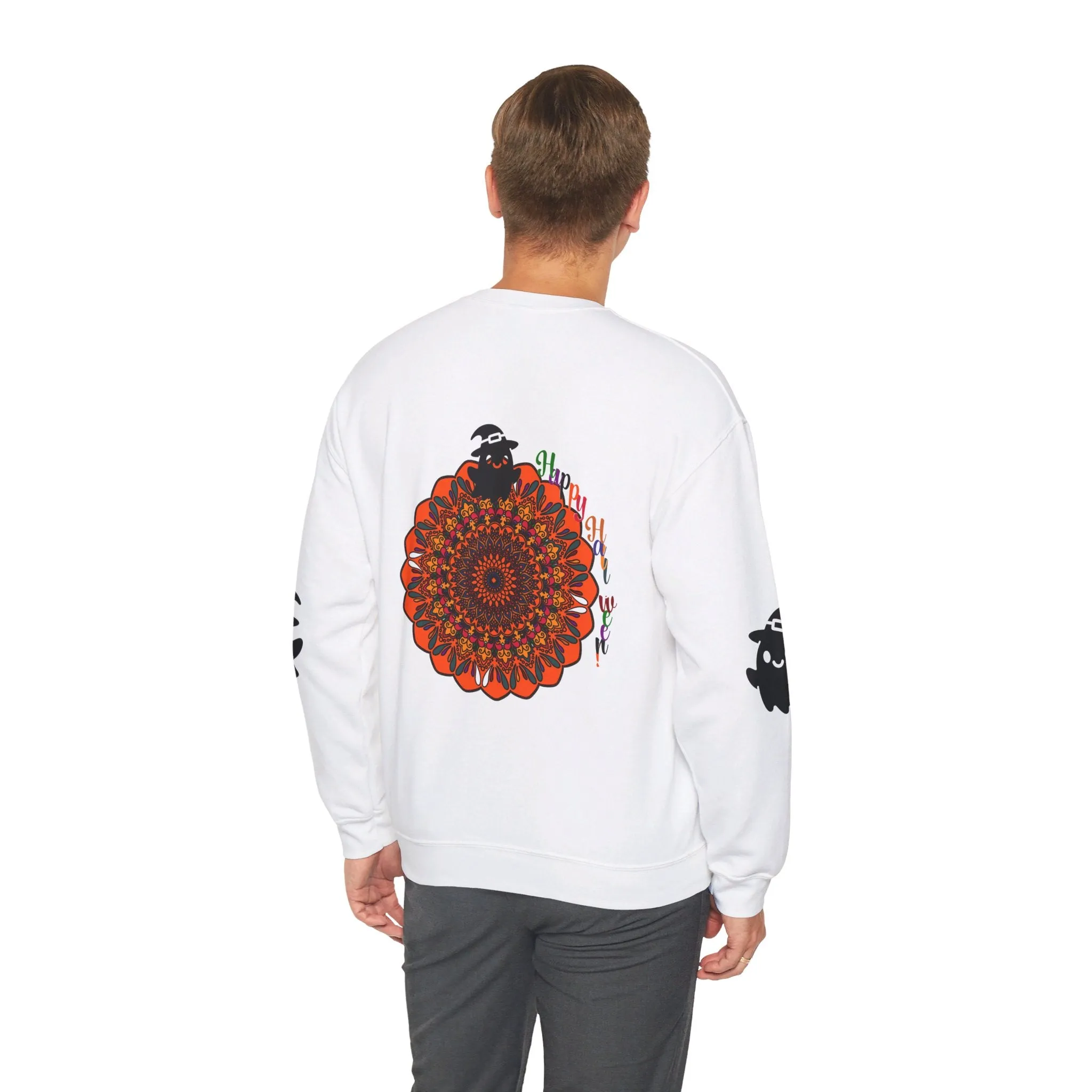 Handmade Mandala Ghost Sweatshirt - Unisex Crewneck Sweatshirt