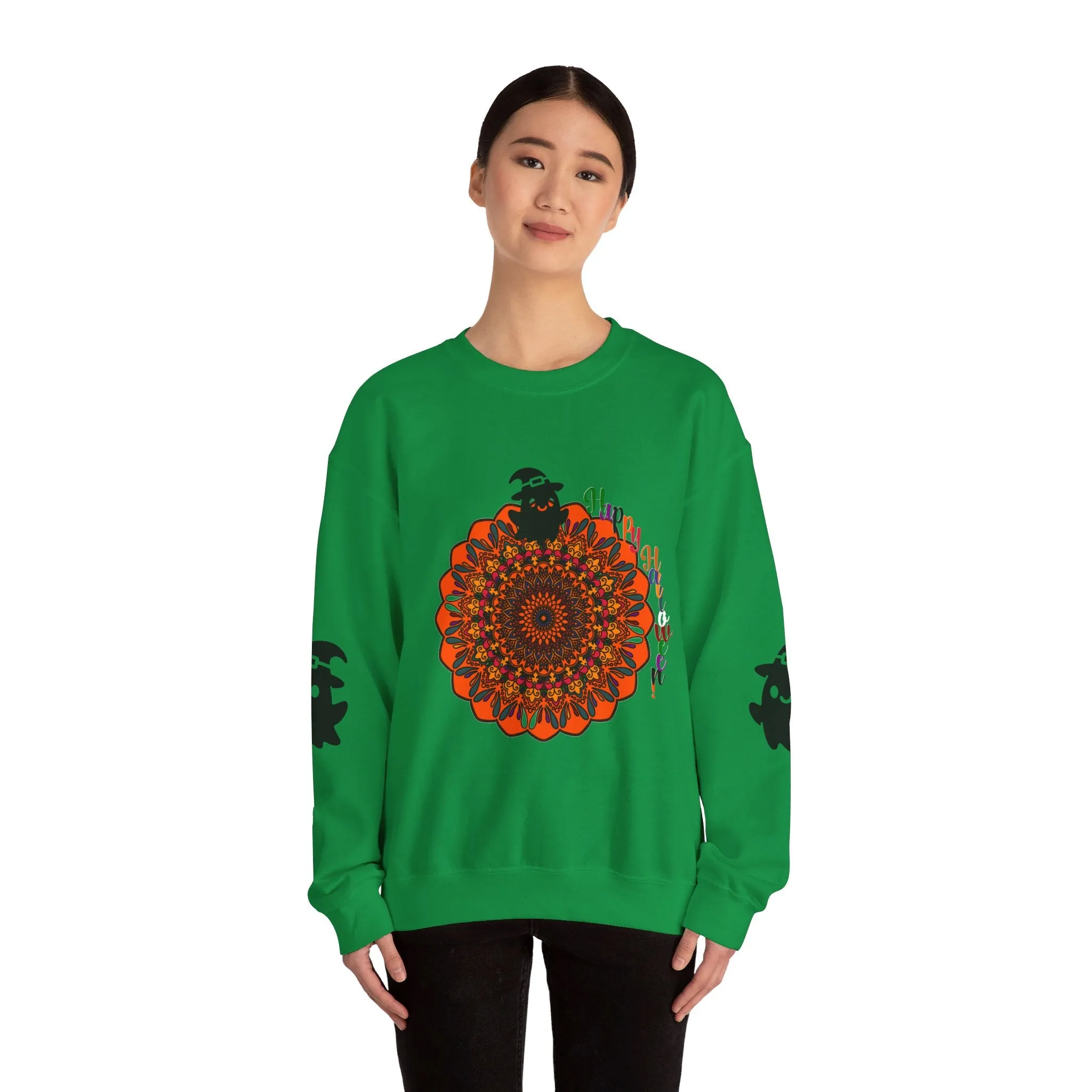 Handmade Mandala Ghost Sweatshirt - Unisex Crewneck Sweatshirt