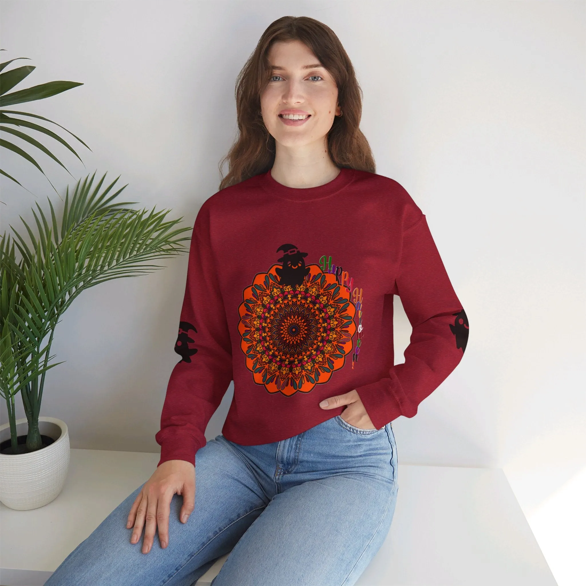 Handmade Mandala Ghost Sweatshirt - Unisex Crewneck Sweatshirt