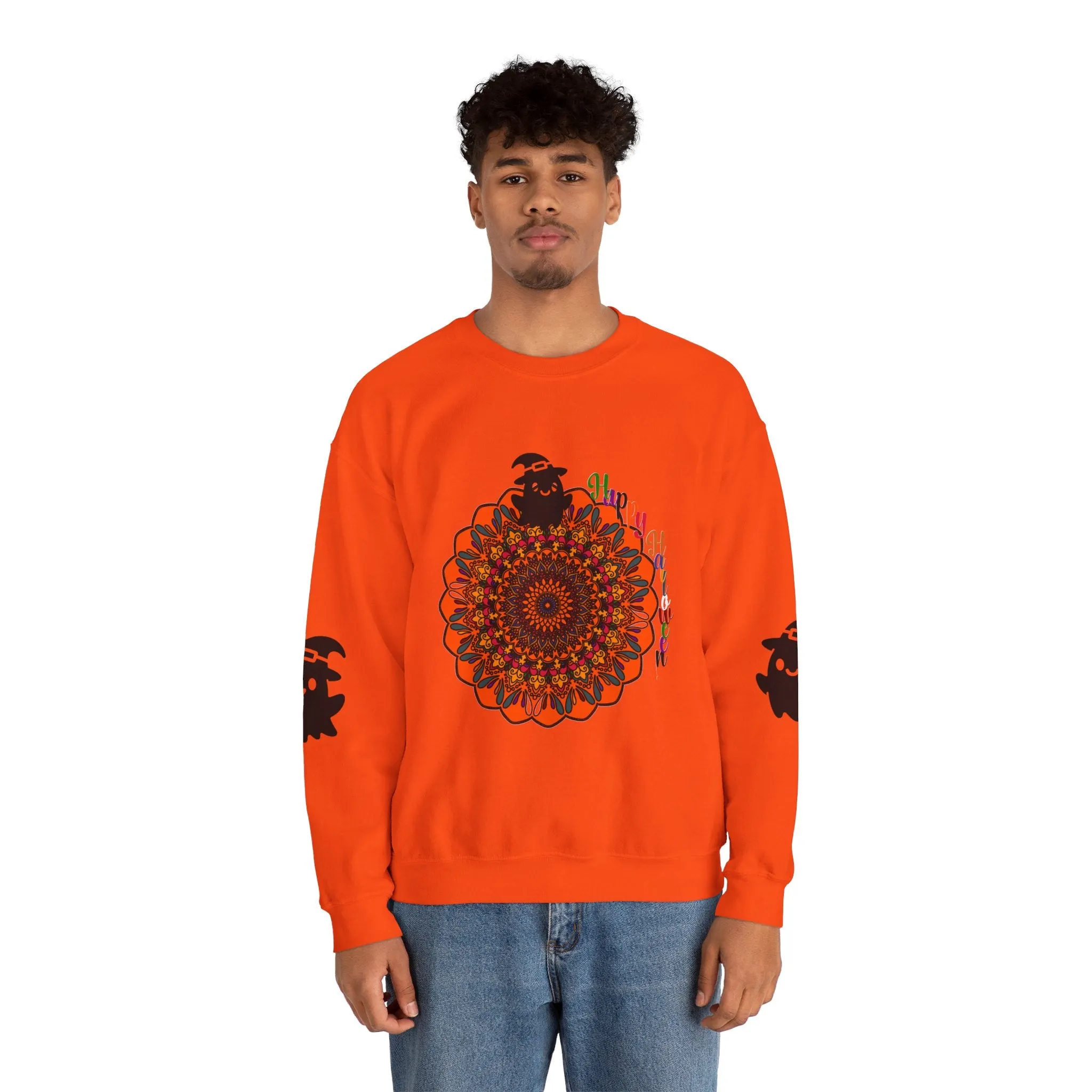 Handmade Mandala Ghost Sweatshirt - Unisex Crewneck Sweatshirt