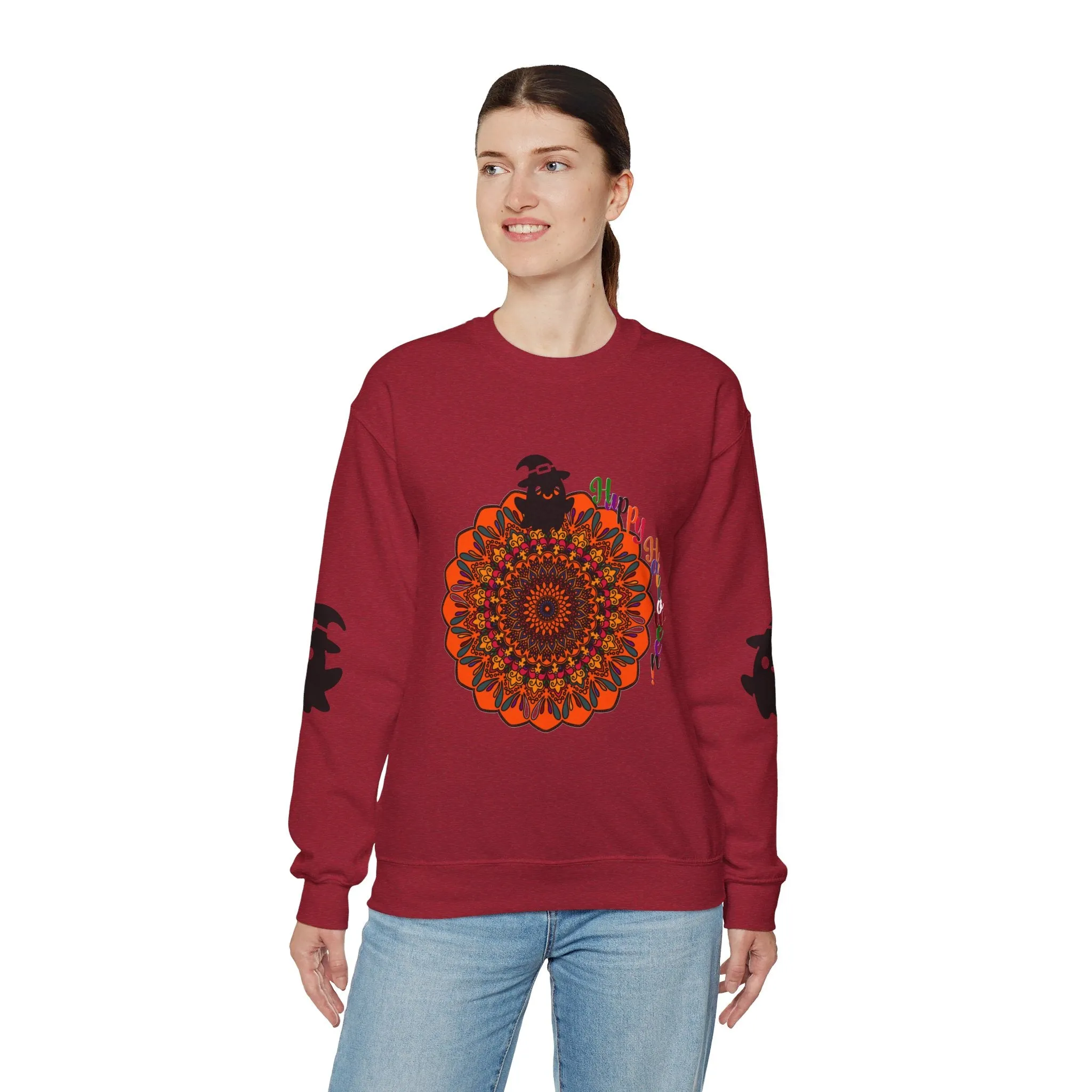 Handmade Mandala Ghost Sweatshirt - Unisex Crewneck Sweatshirt