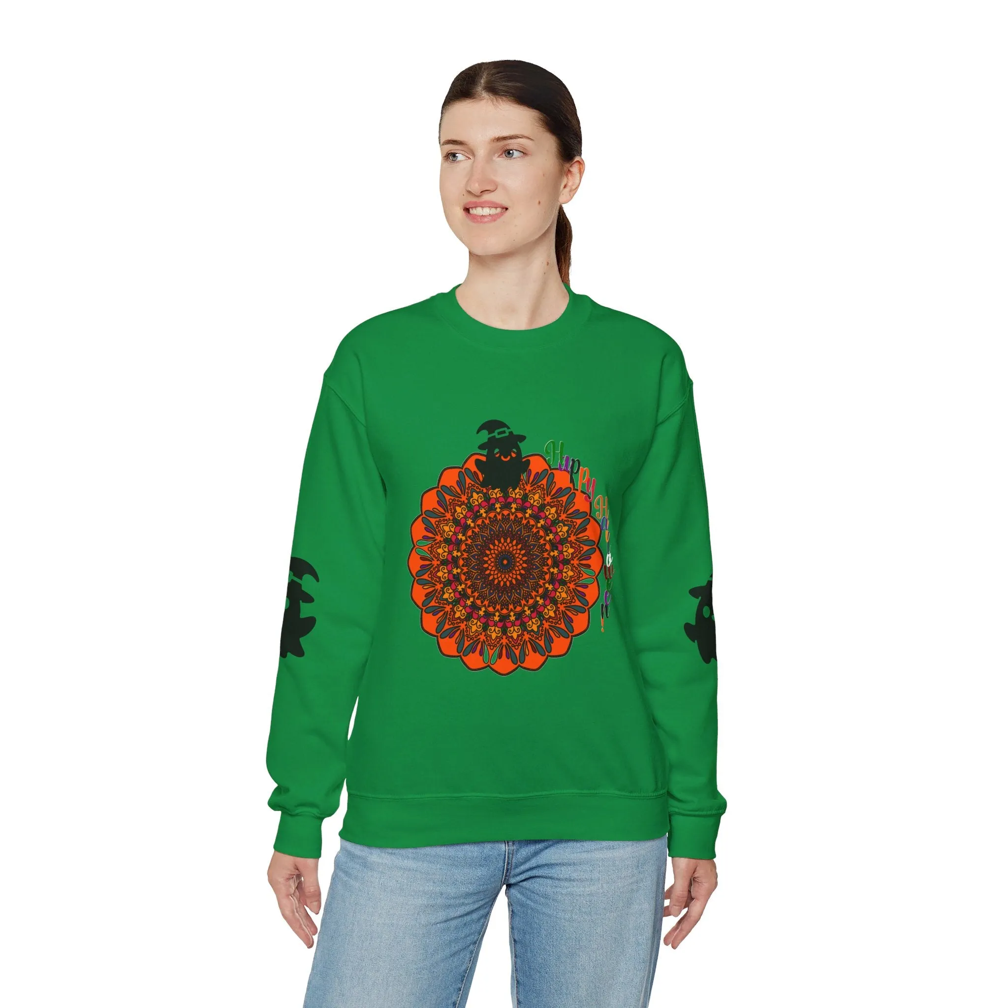 Handmade Mandala Ghost Sweatshirt - Unisex Crewneck Sweatshirt