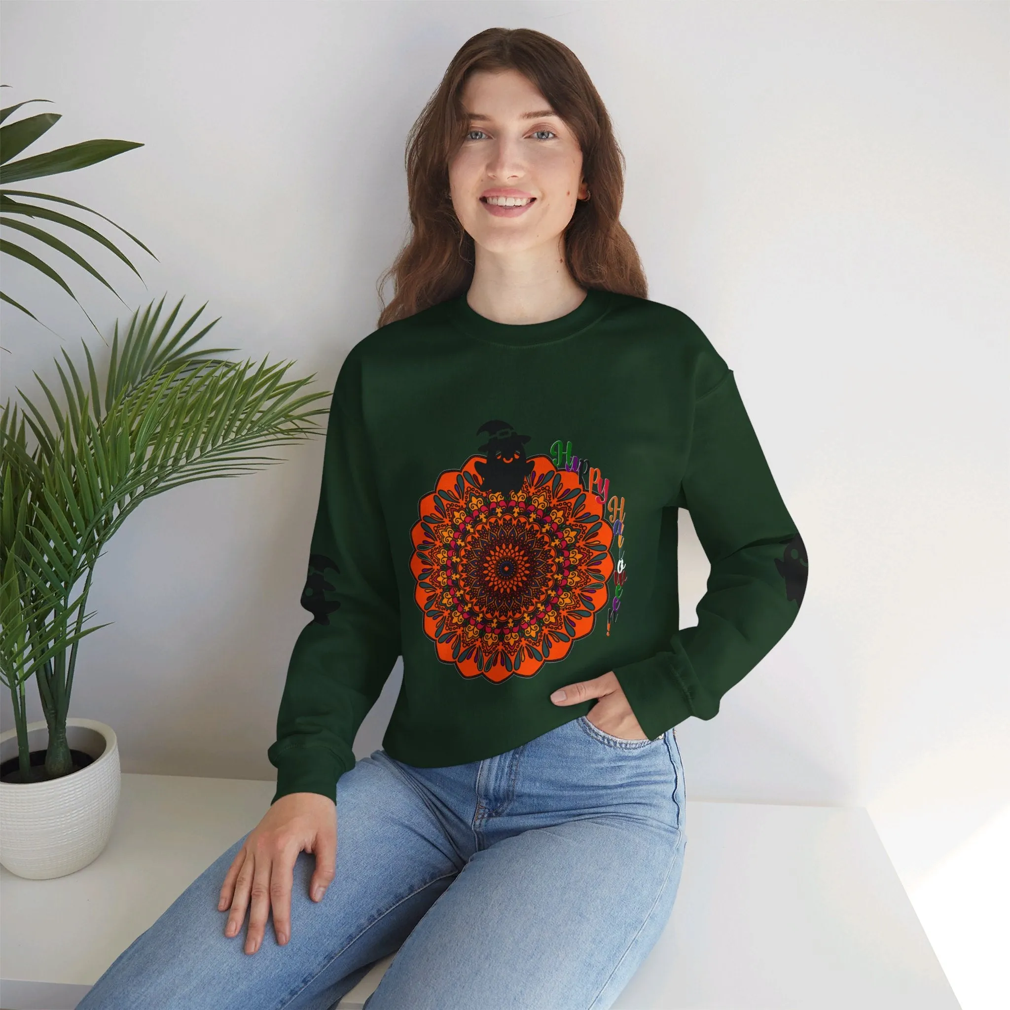 Handmade Mandala Ghost Sweatshirt - Unisex Crewneck Sweatshirt