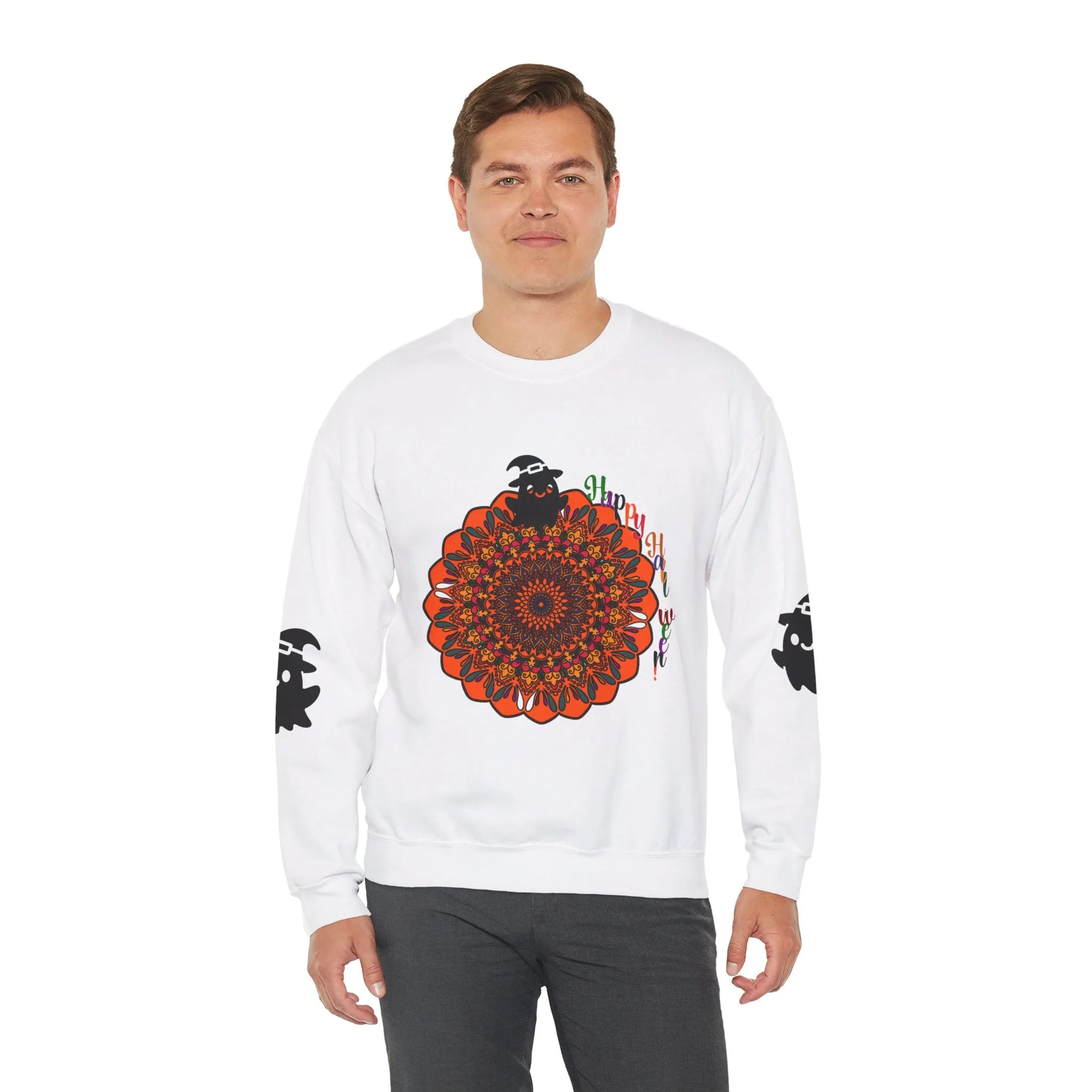 Handmade Mandala Ghost Sweatshirt - Unisex Crewneck Sweatshirt