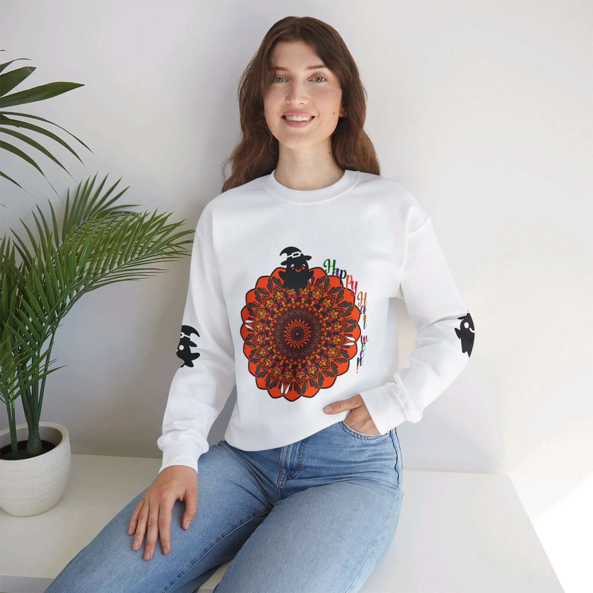 Handmade Mandala Ghost Sweatshirt - Unisex Crewneck Sweatshirt