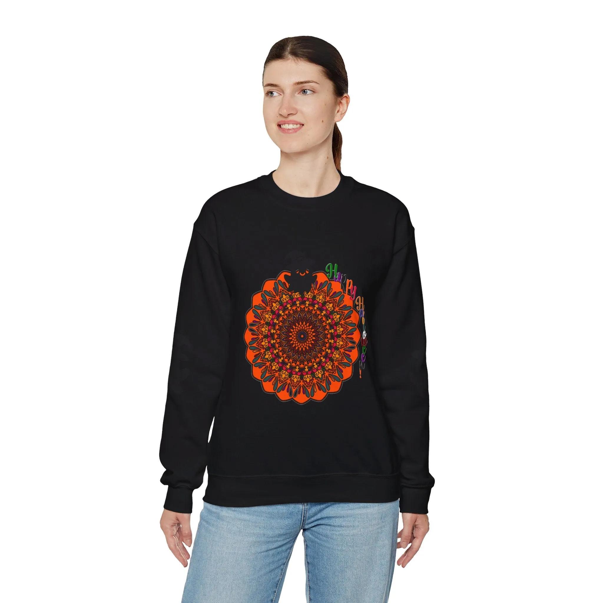 Handmade Mandala Ghost Sweatshirt - Unisex Crewneck Sweatshirt