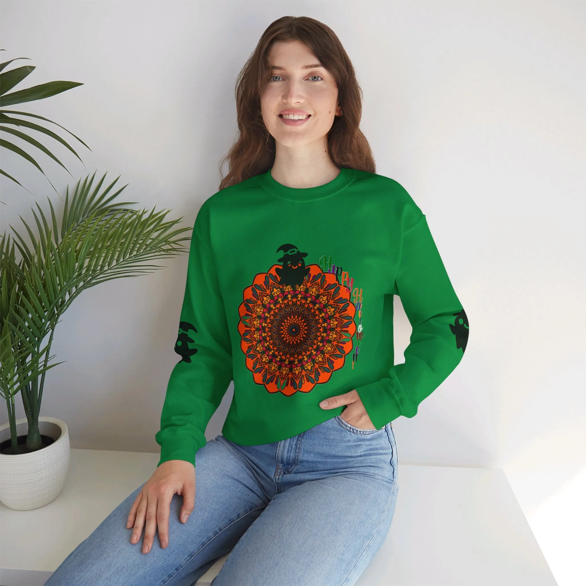 Handmade Mandala Ghost Sweatshirt - Unisex Crewneck Sweatshirt