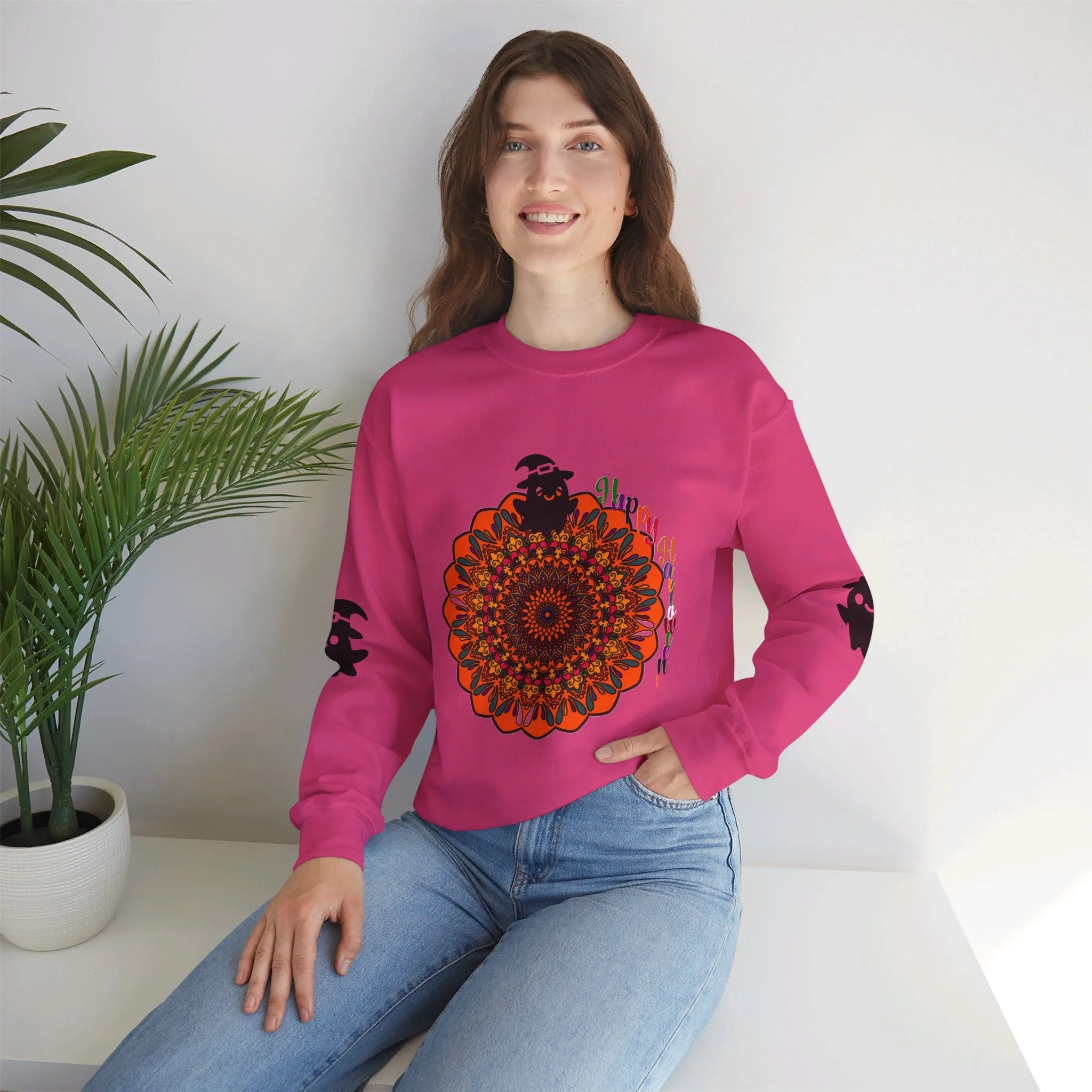 Handmade Mandala Ghost Sweatshirt - Unisex Crewneck Sweatshirt