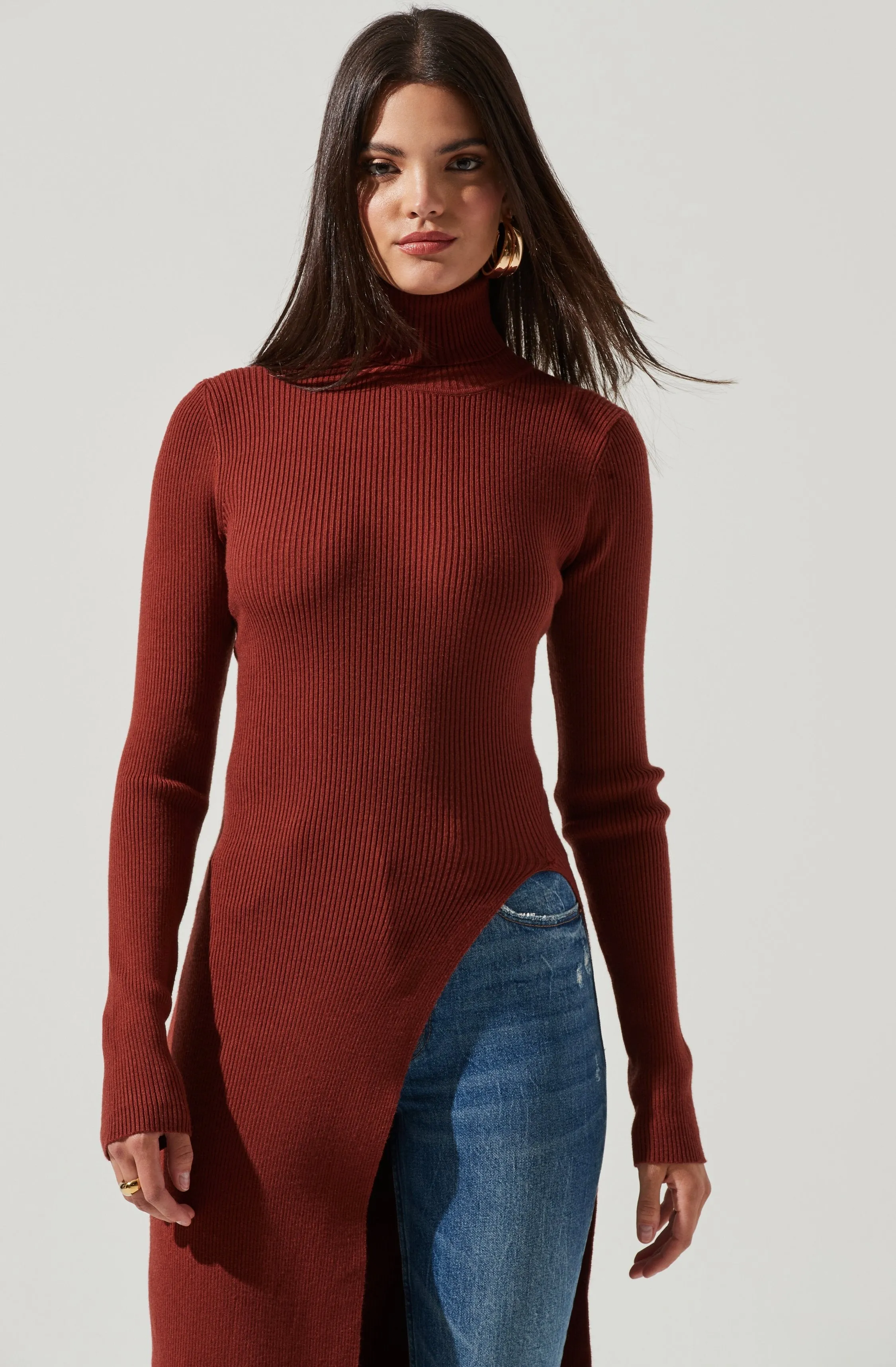 Hi Slit Turtleneck Sweater