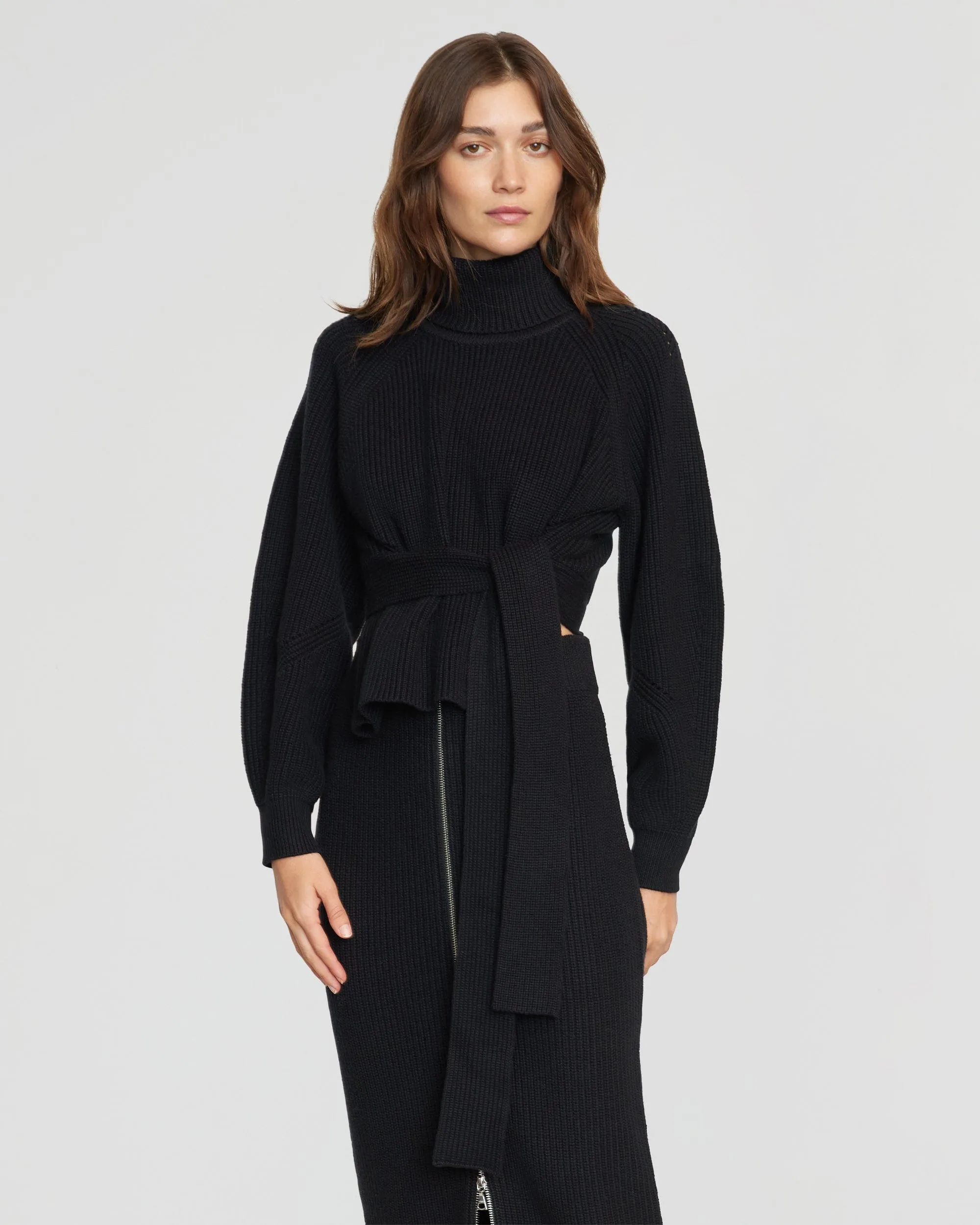 Hiwa Tie-Waist Turtleneck Sweater