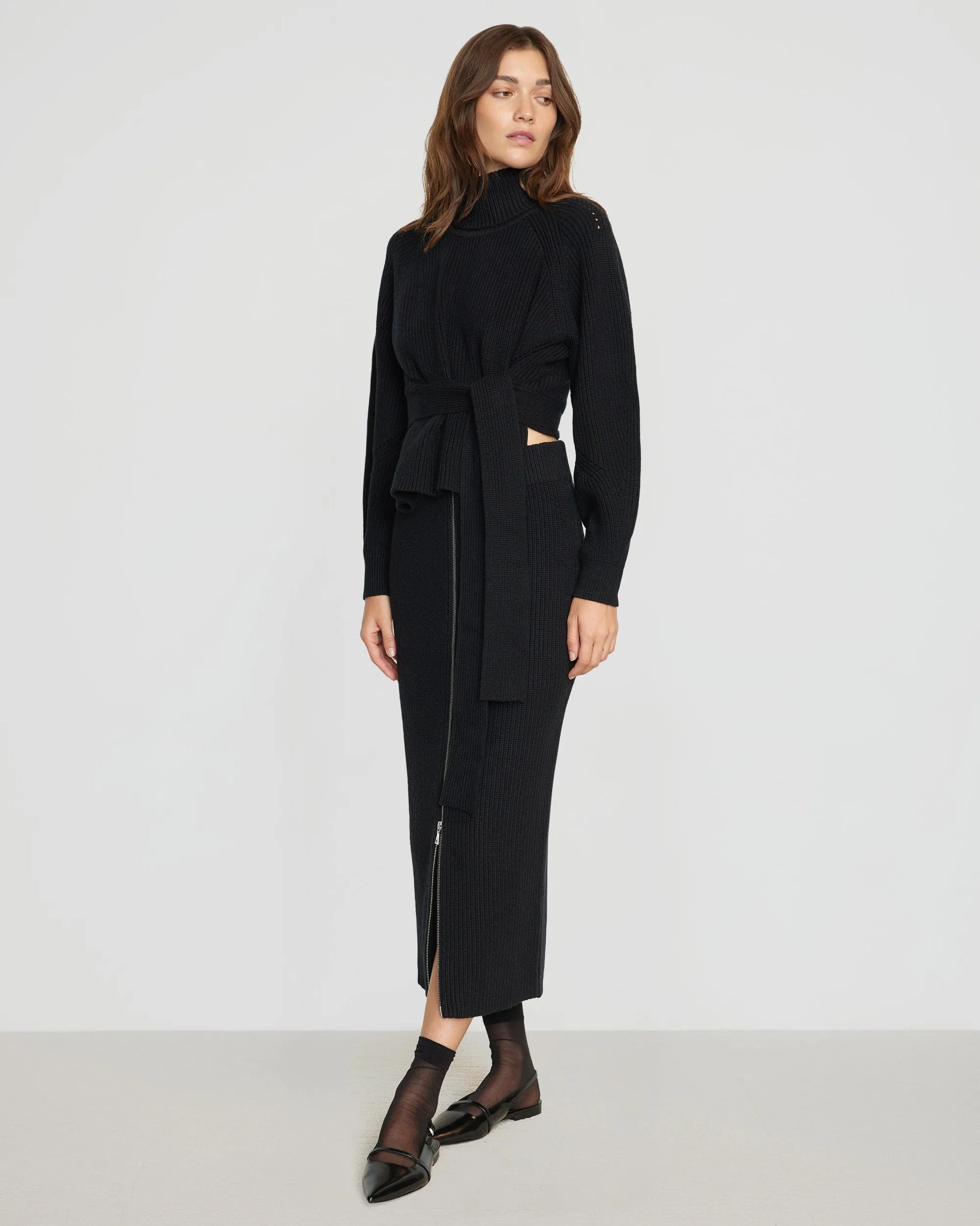 Hiwa Tie-Waist Turtleneck Sweater