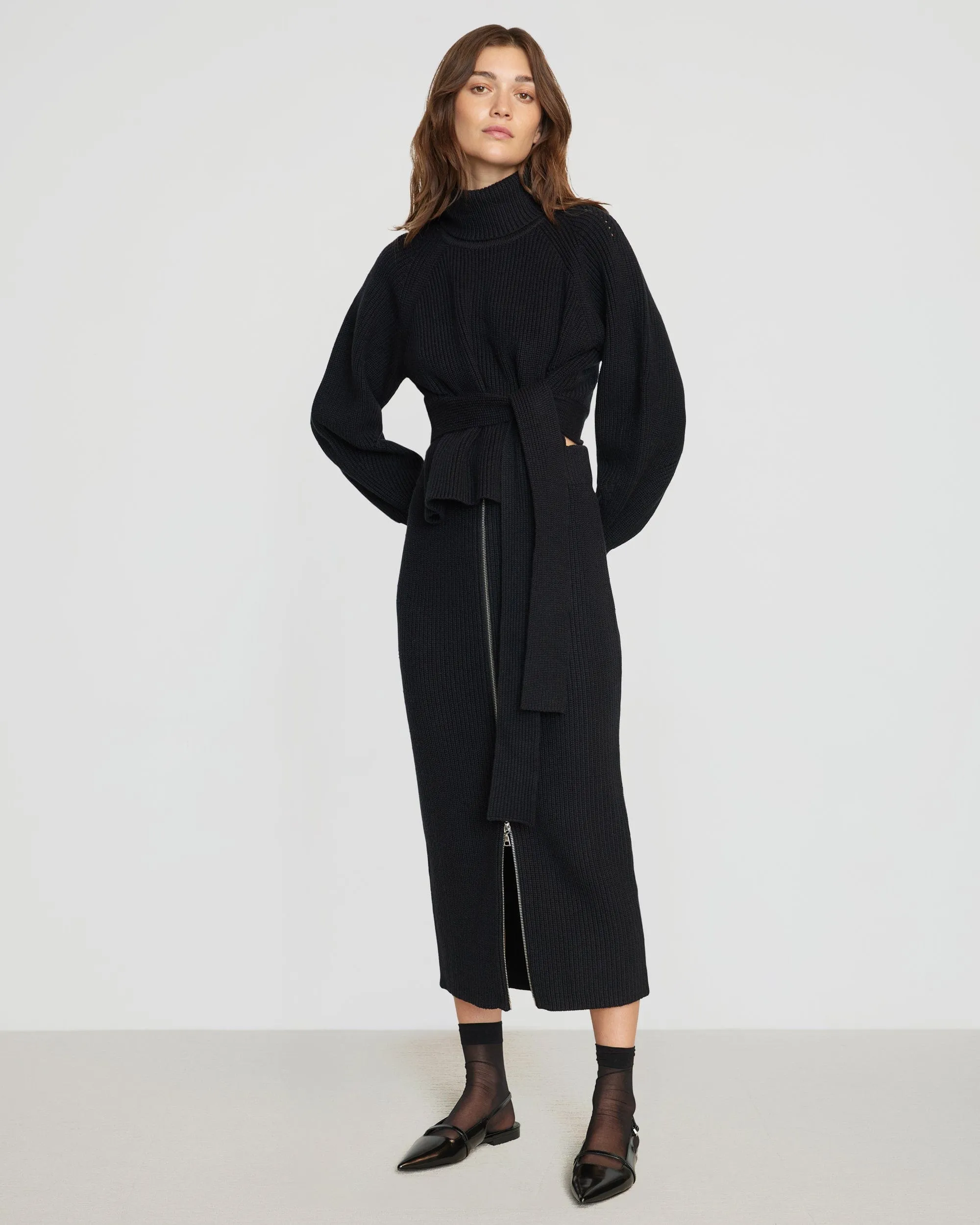 Hiwa Tie-Waist Turtleneck Sweater