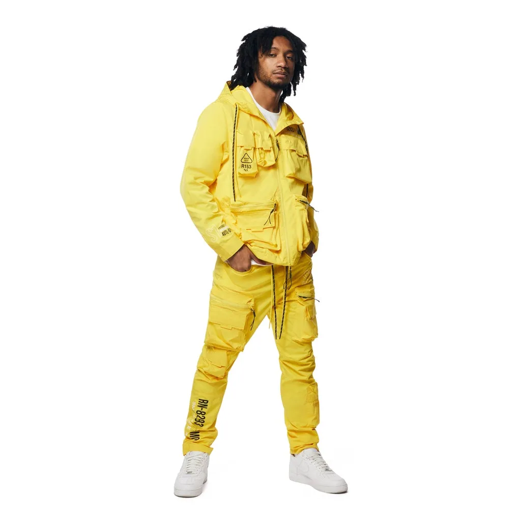 Hooded Full Zip Utility Windbreaker Jacket - Canary