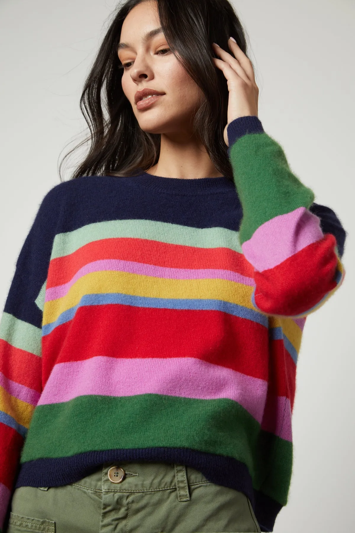 KACEY CASHMERE STRIPED CREW NECK SWEATER