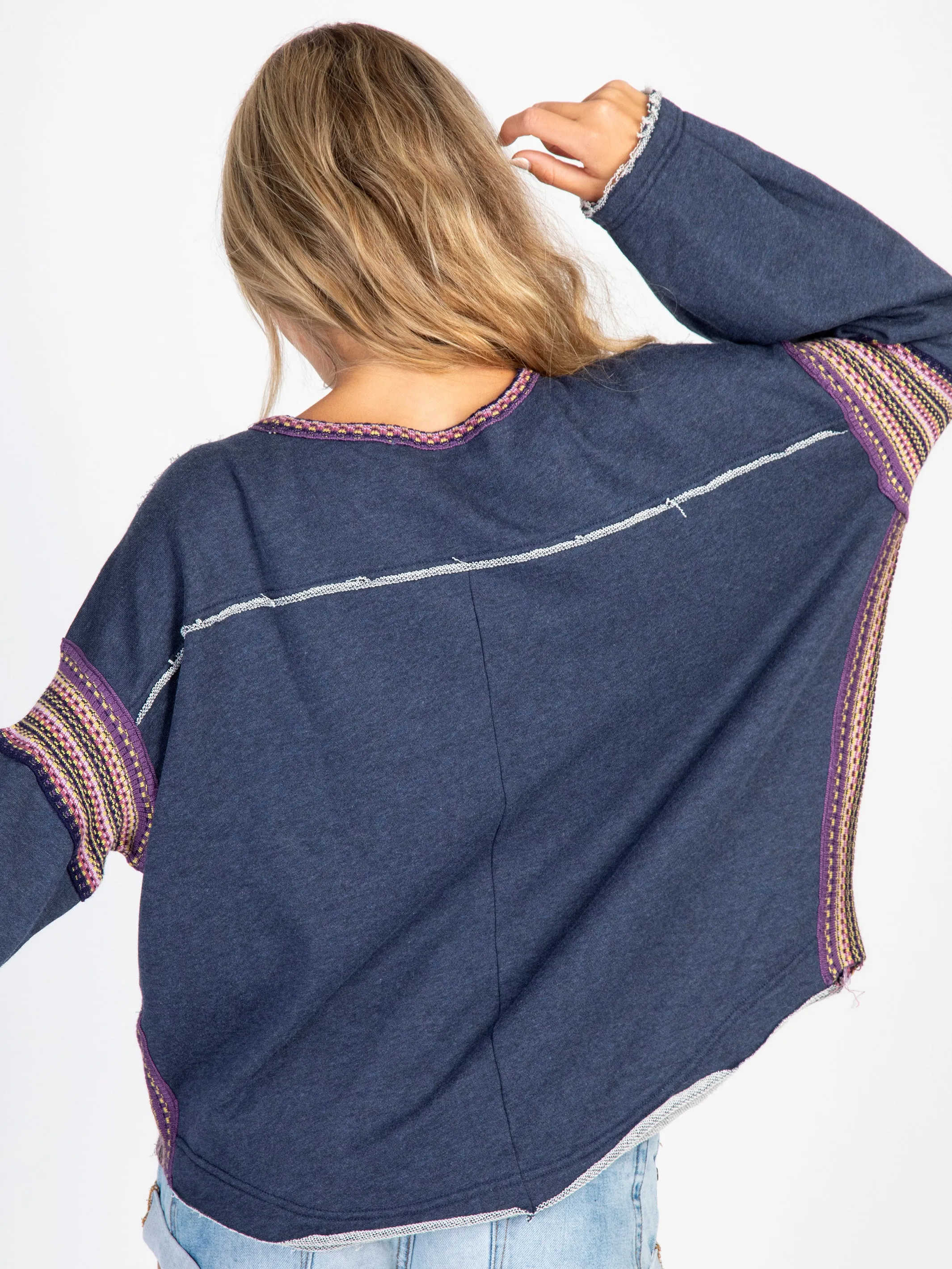 Knit Trim Sweatshirt - Navy