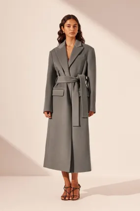 LUNA OVERSIZED PEAK LAPEL COAT WITH BELT - GRAPHITE