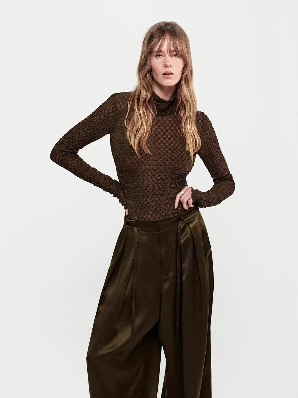 Mesh Lace Turtleneck -- Rich Military