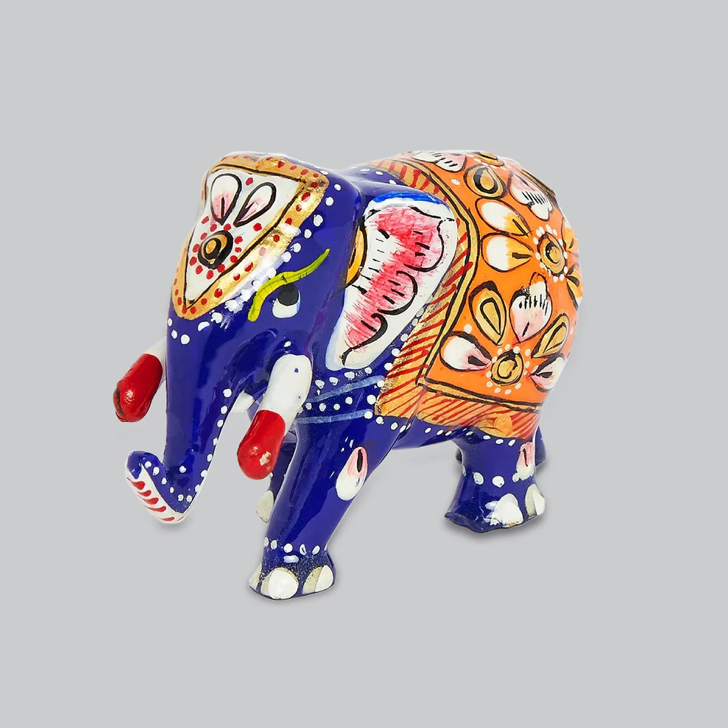 Metal Enamel Handpainted Elephant Trunk Down 2 in