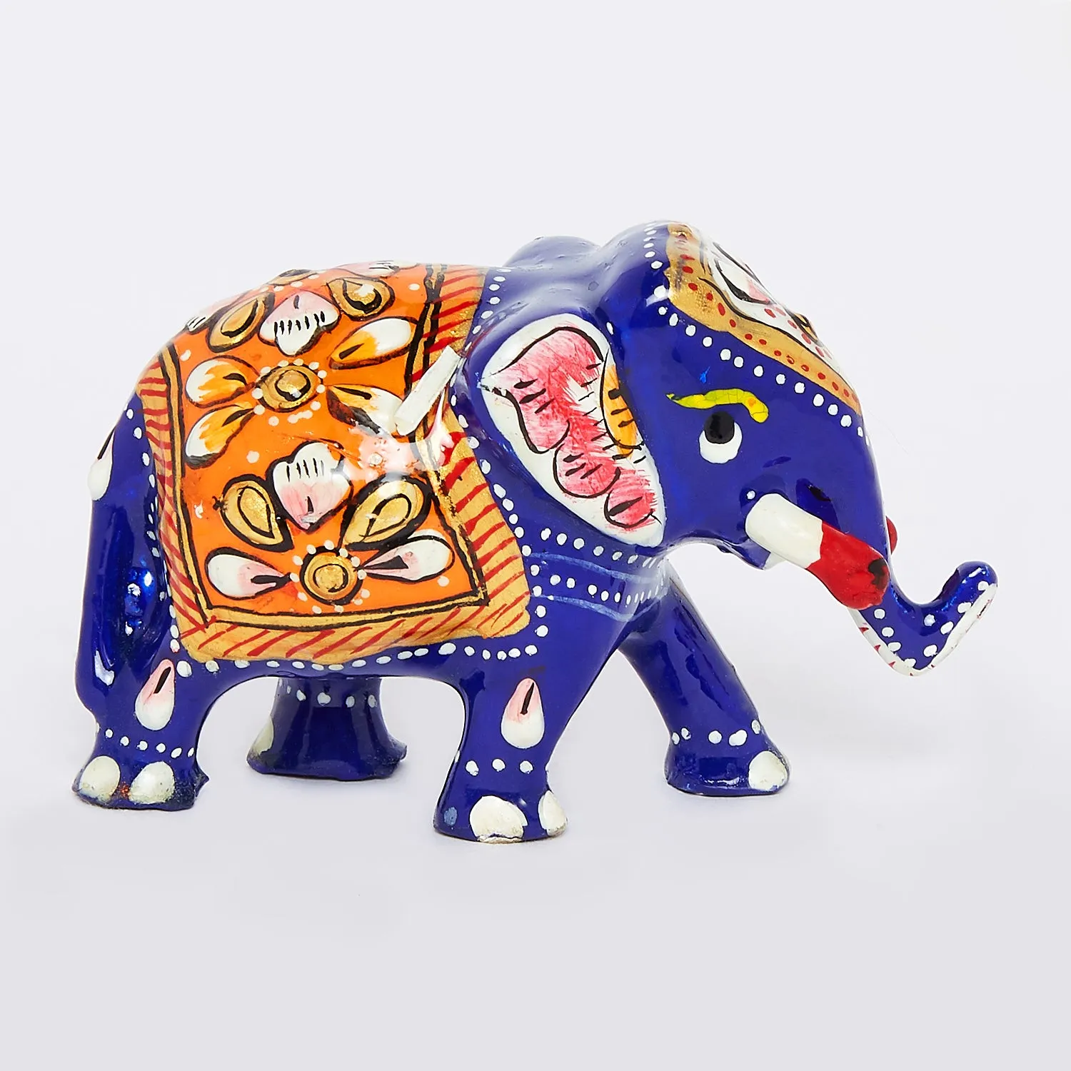 Metal Enamel Handpainted Elephant Trunk Down 2 in