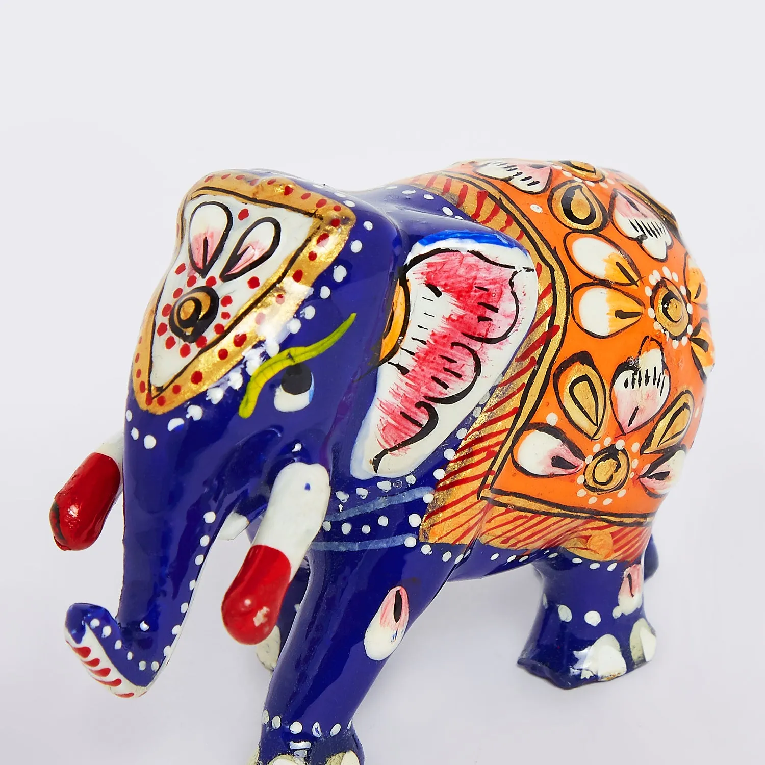 Metal Enamel Handpainted Elephant Trunk Down 2 in