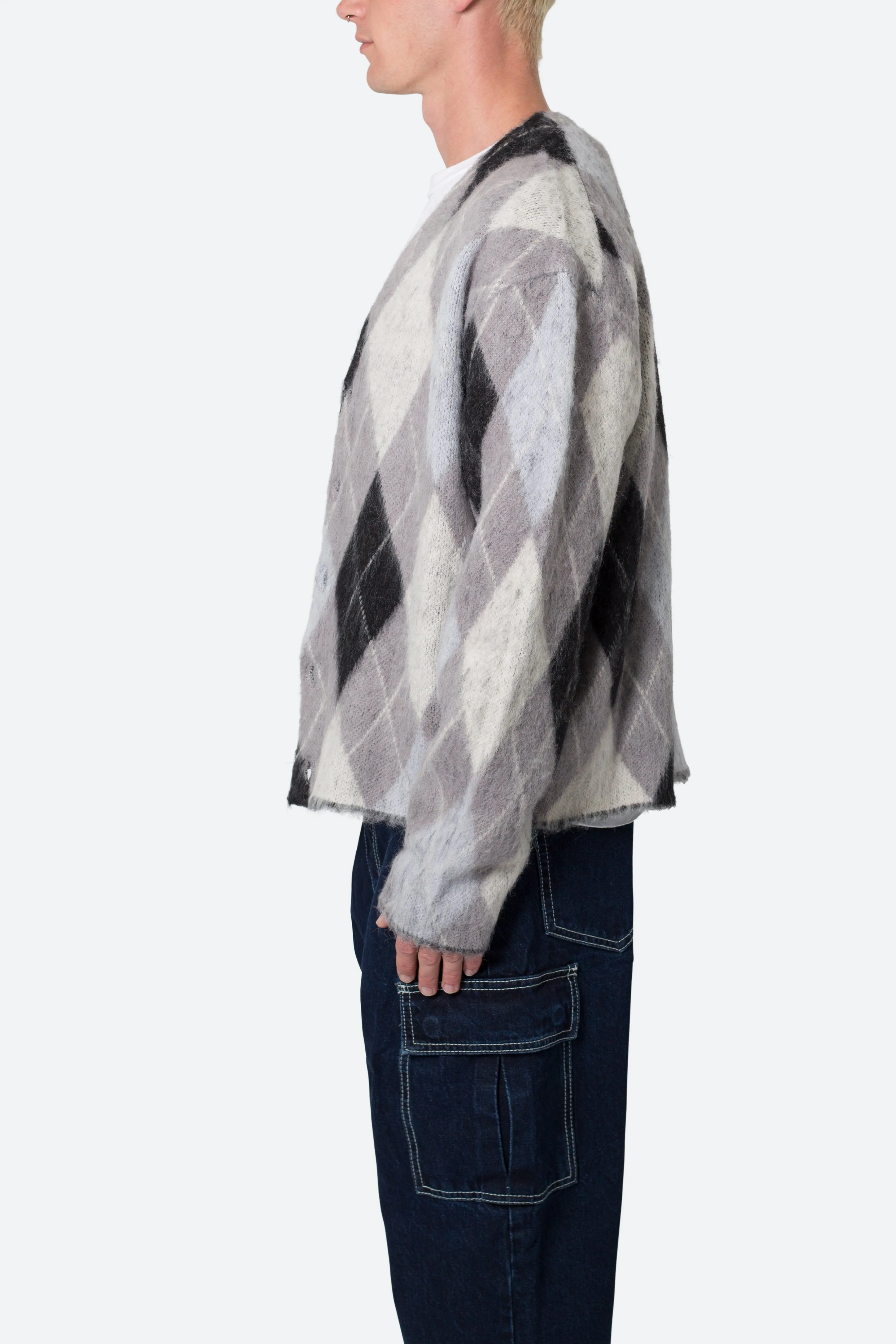 Mohair Cardigan Sweater - Black/White