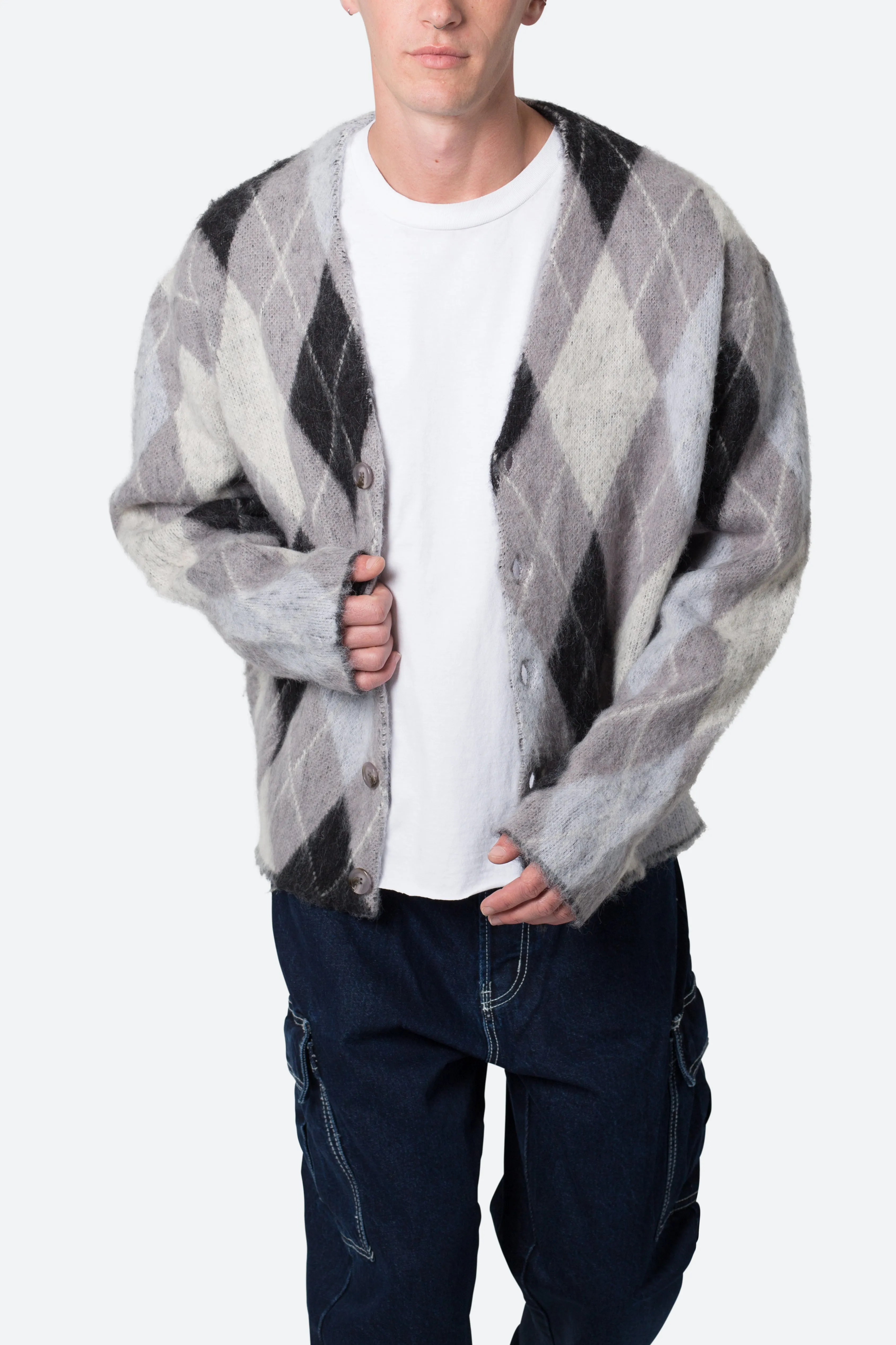 Mohair Cardigan Sweater - Black/White