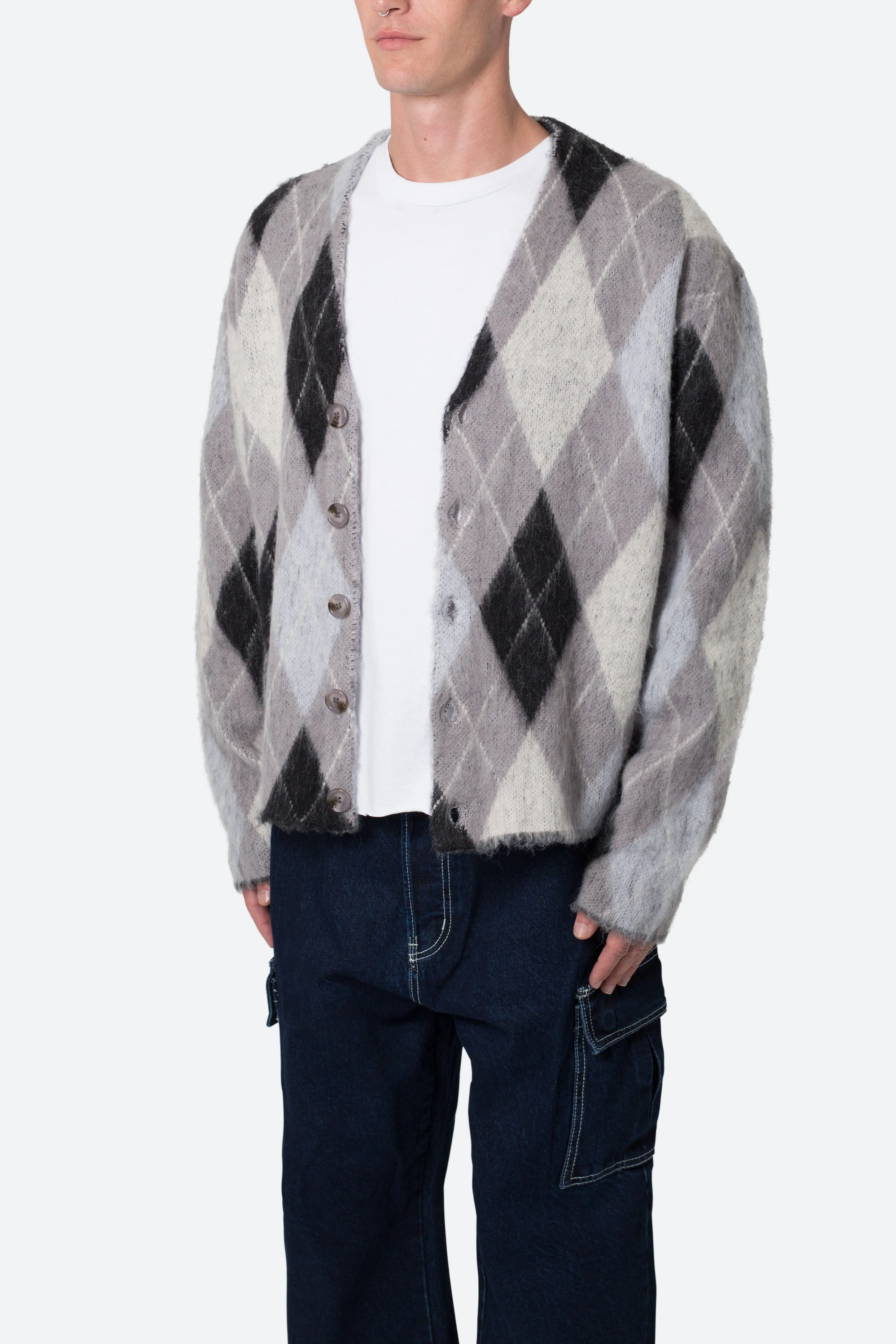 Mohair Cardigan Sweater - Black/White