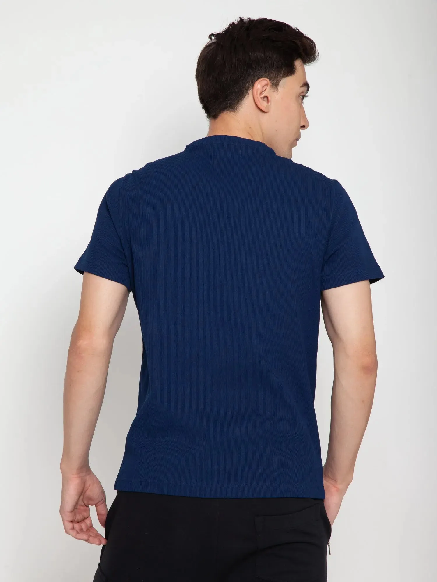 Navy Ribbed Round Neck Tee