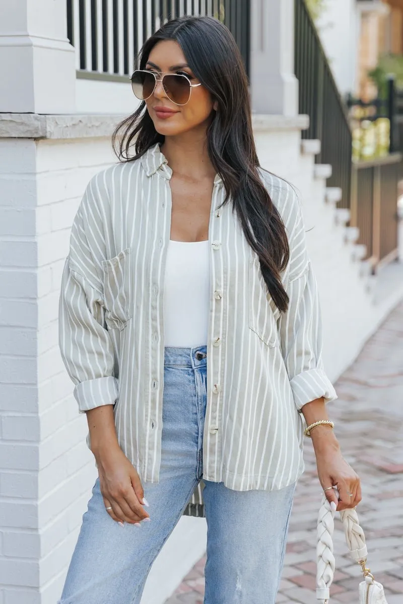 Olive Striped Button Down Shirt