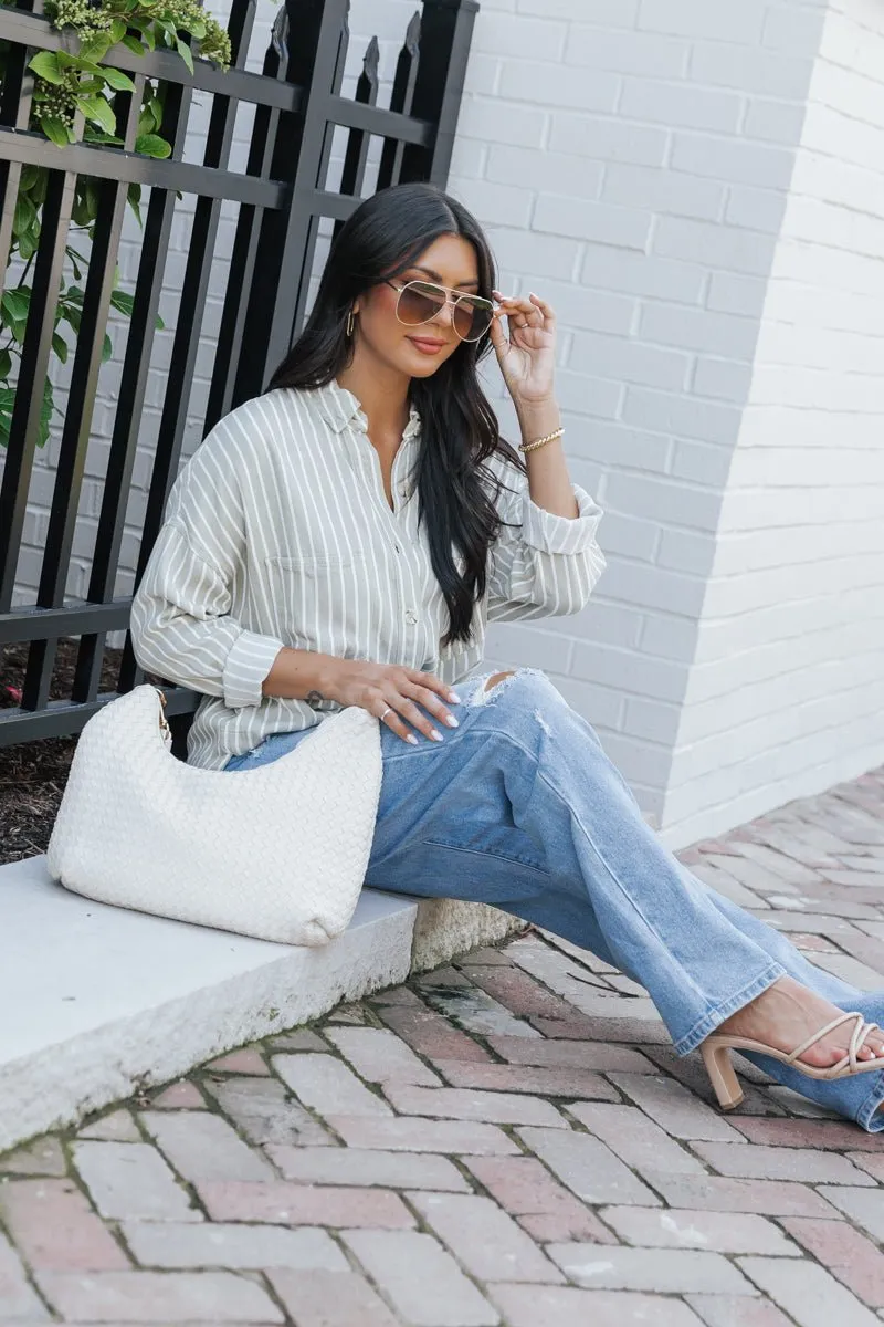 Olive Striped Button Down Shirt