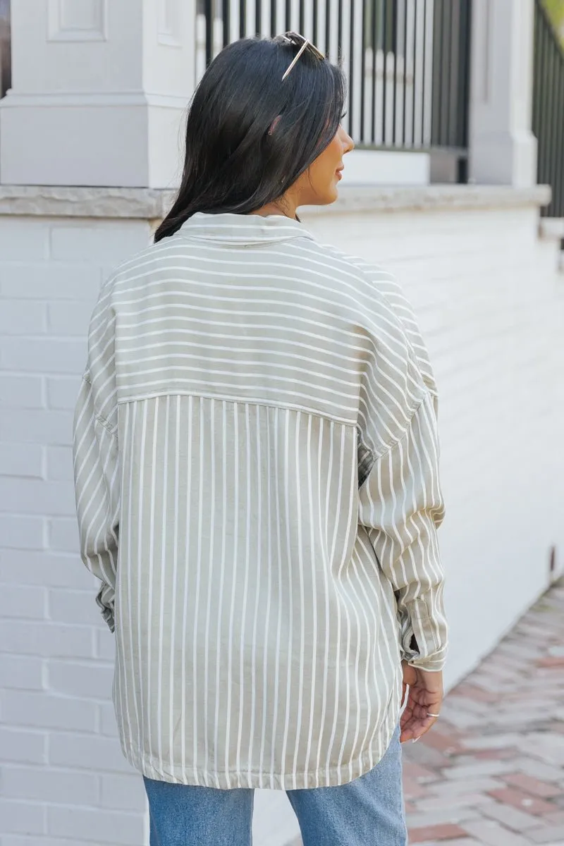 Olive Striped Button Down Shirt