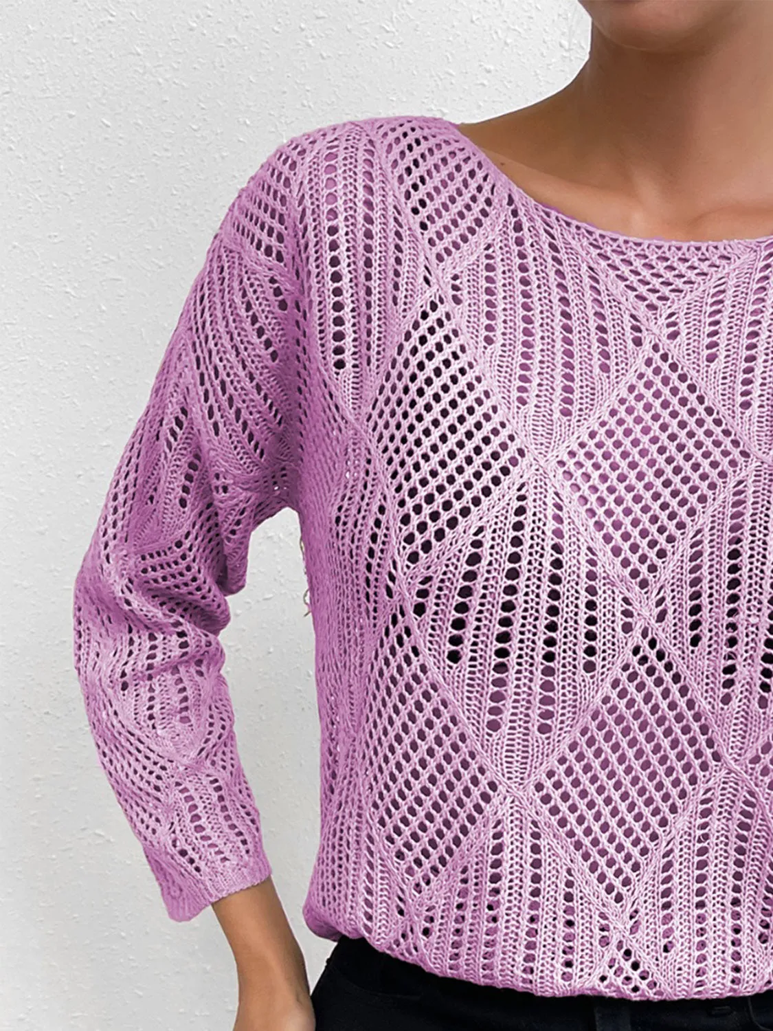 Openwork Round Neck Knit Top