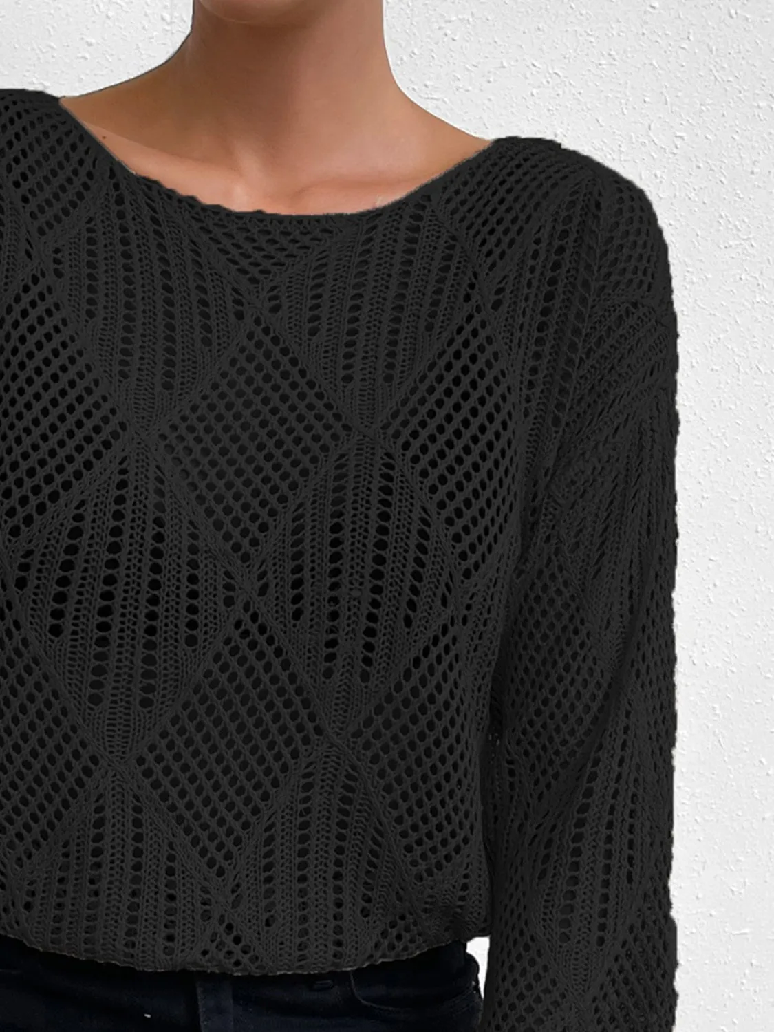 Openwork Round Neck Knit Top