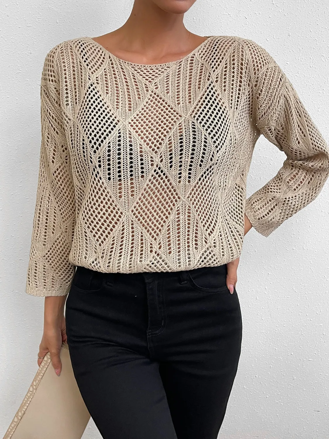 Openwork Round Neck Knit Top