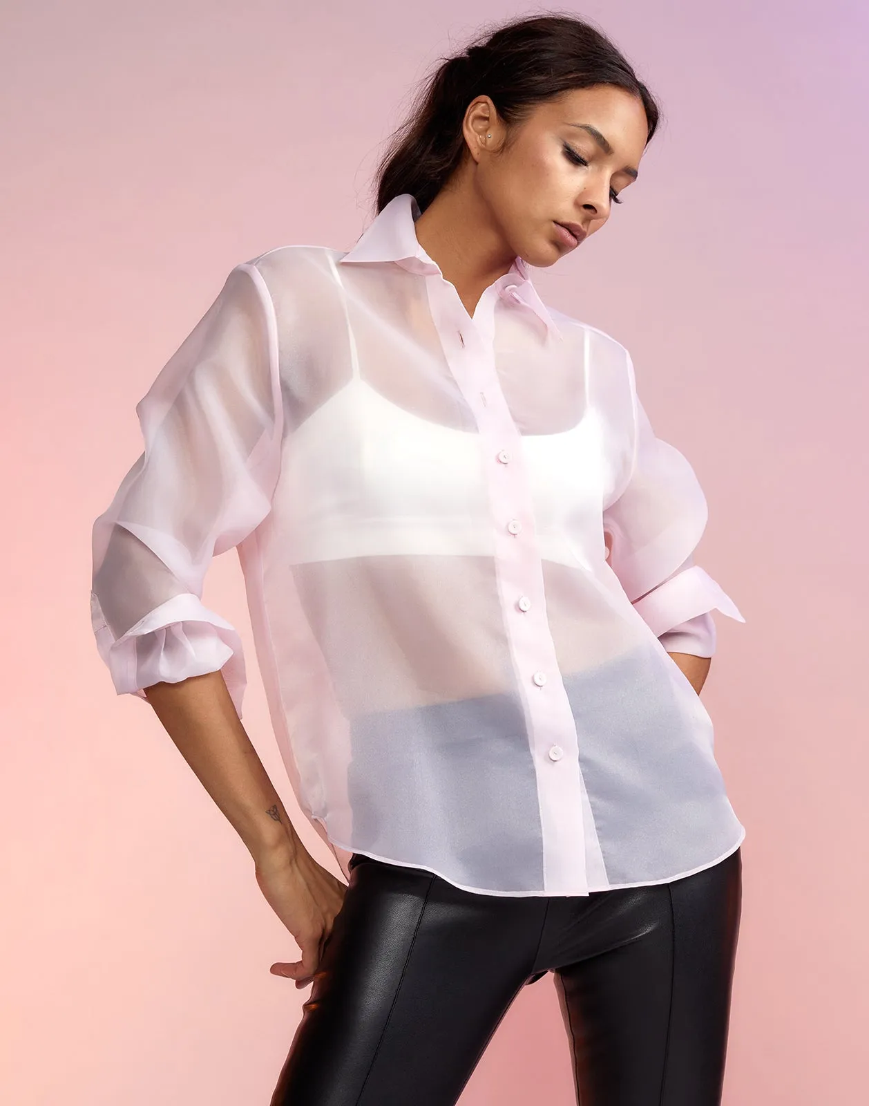 Organza Button Down Shirt