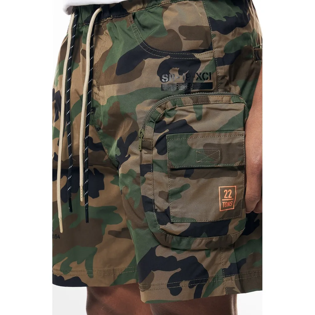 Printed Utility Lounge Windbreaker Shorts - Wood Camo