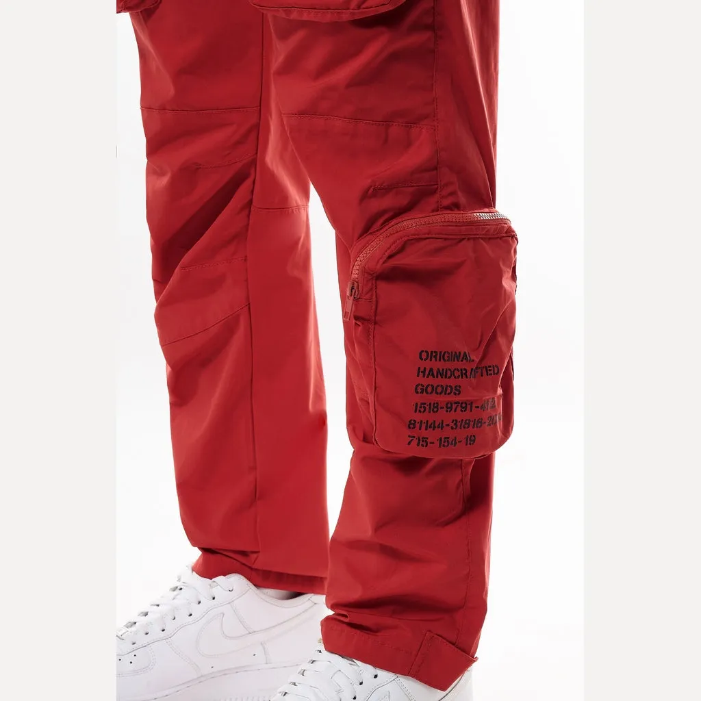 Printed Utility Windbreaker Joggers - Red