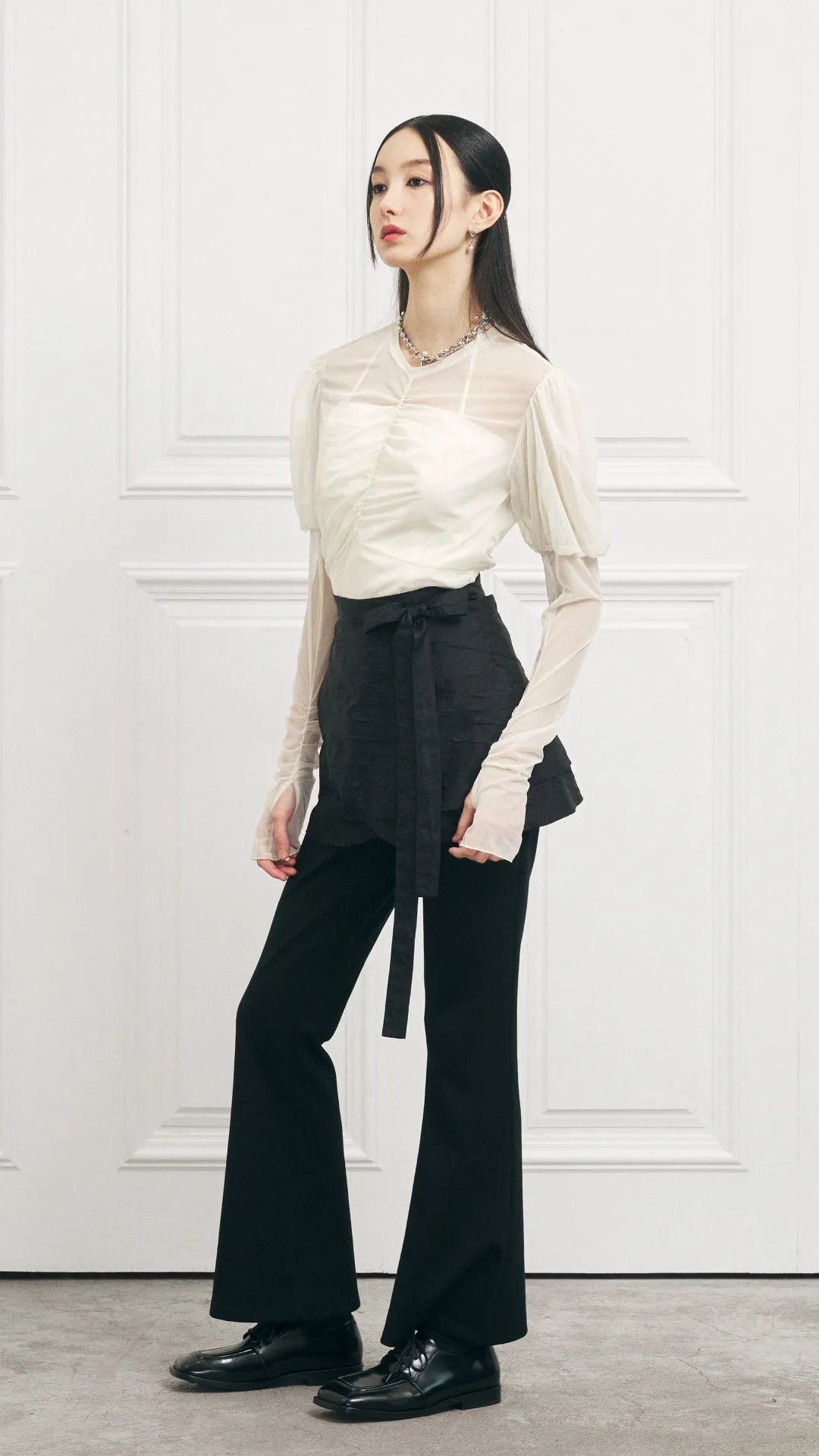 Puff Sleeves Mesh Turtleneck Top