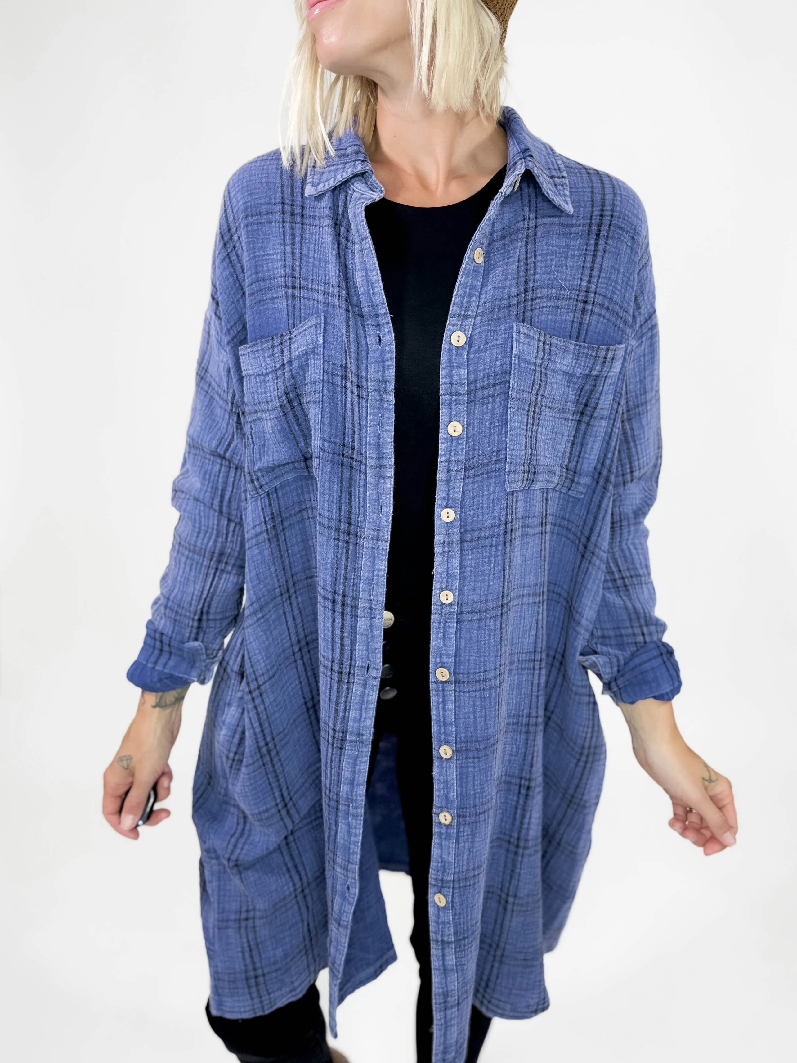 Pumpkin Patch Plaid Button Down- BLUE