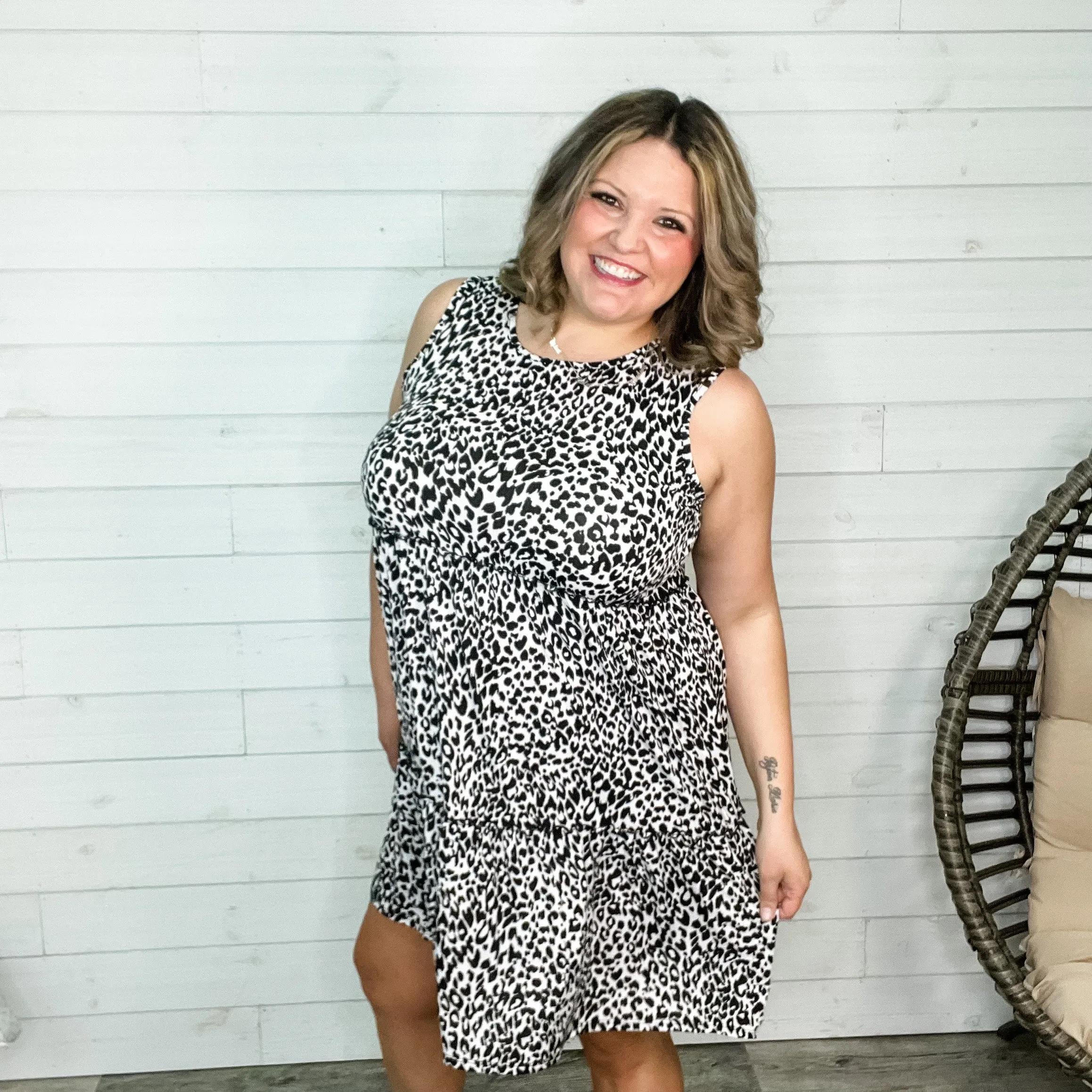 "Cagefree" Animal Print Round Neck Sleeveless Dress