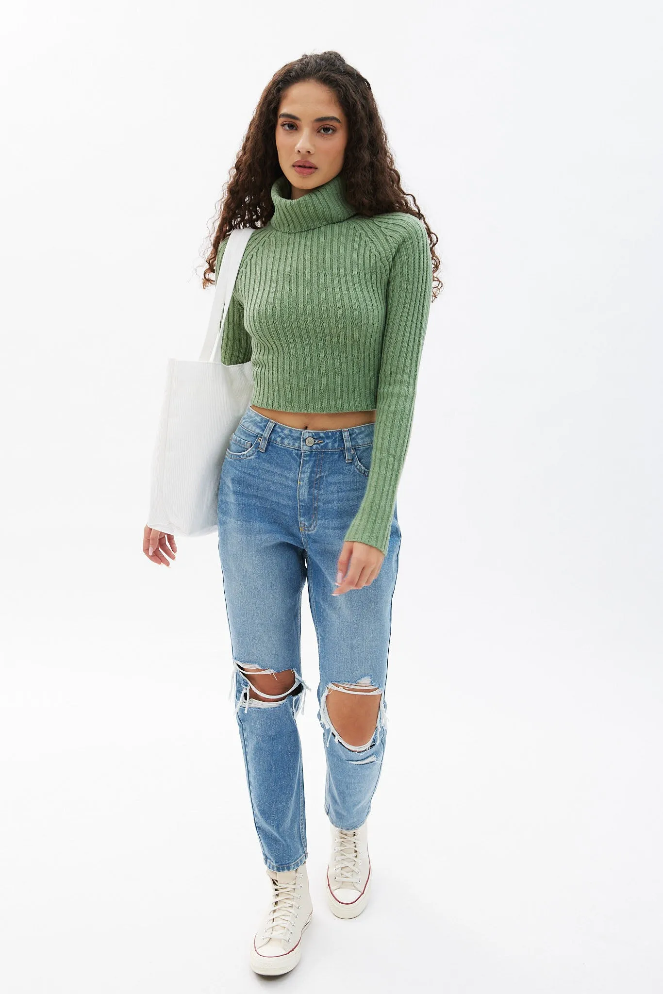 Ribbed Long Sleeve Turtleneck Sweater