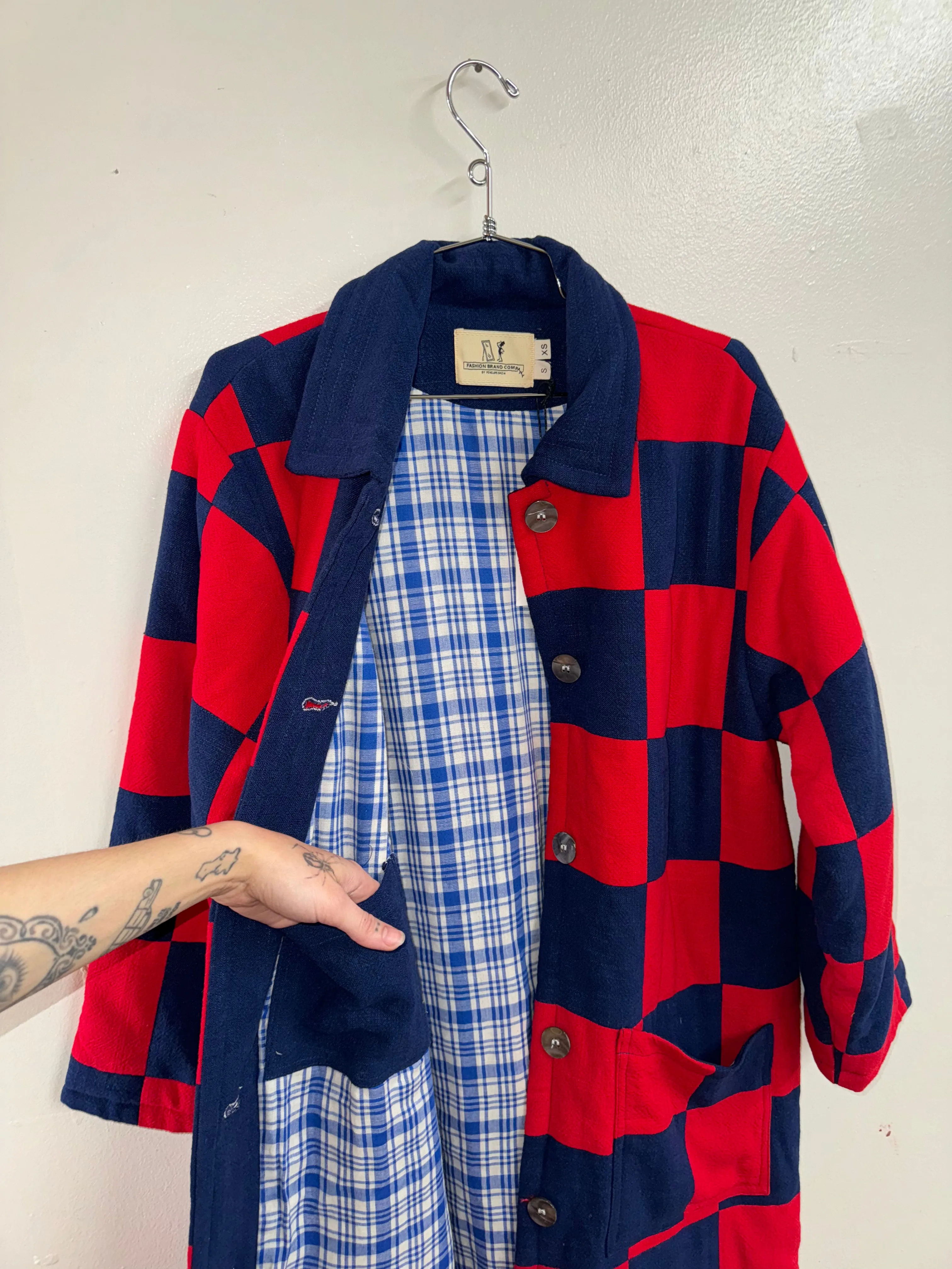 Scrap Red/Navy Chessboard Coat XS/S