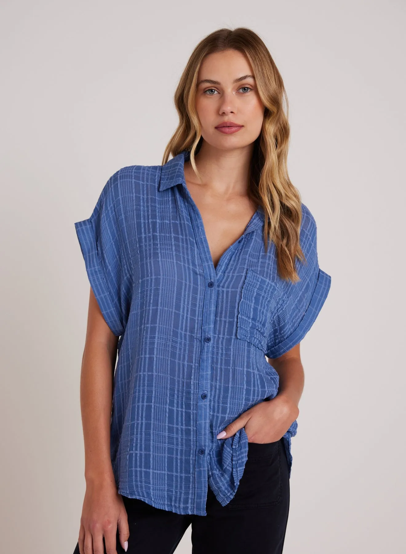 Short Sleeve Pocket Button Down - Bright Indigo