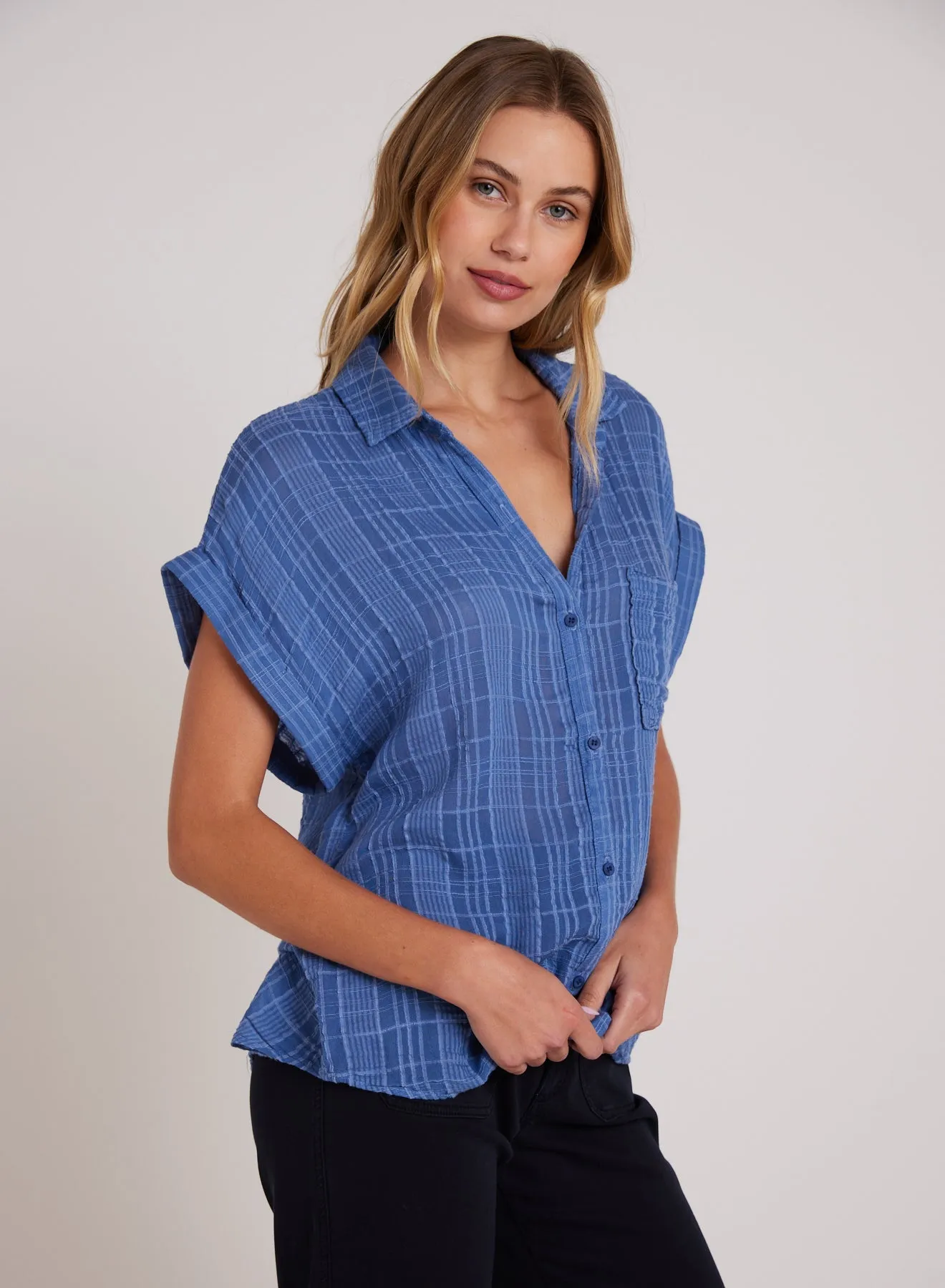 Short Sleeve Pocket Button Down - Bright Indigo